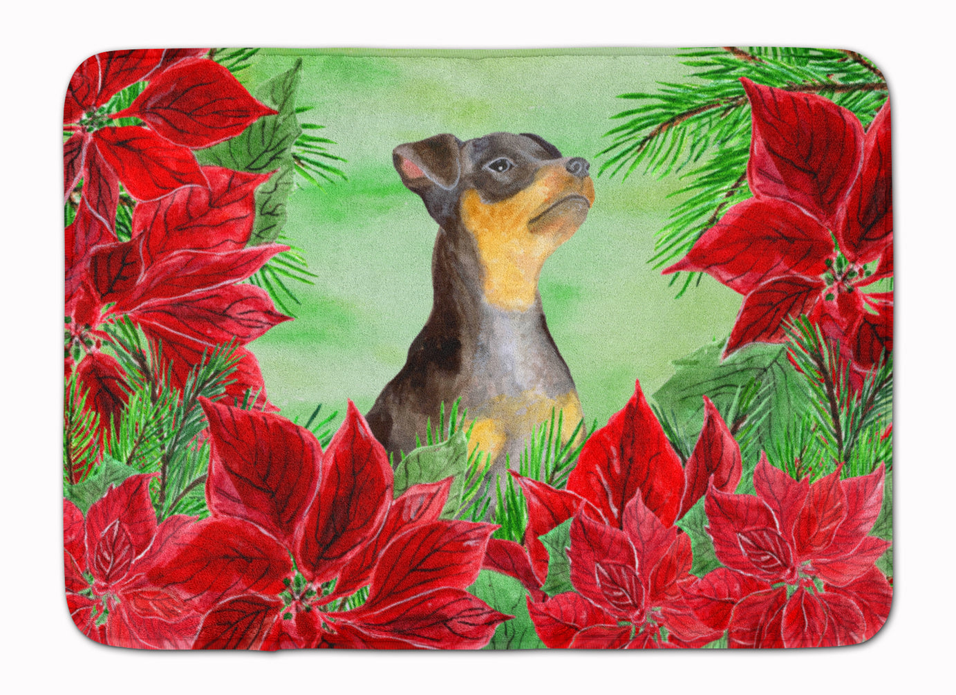 Miniature Pinscher #2 Poinsettas Machine Washable Memory Foam Mat CK1371RUG - the-store.com