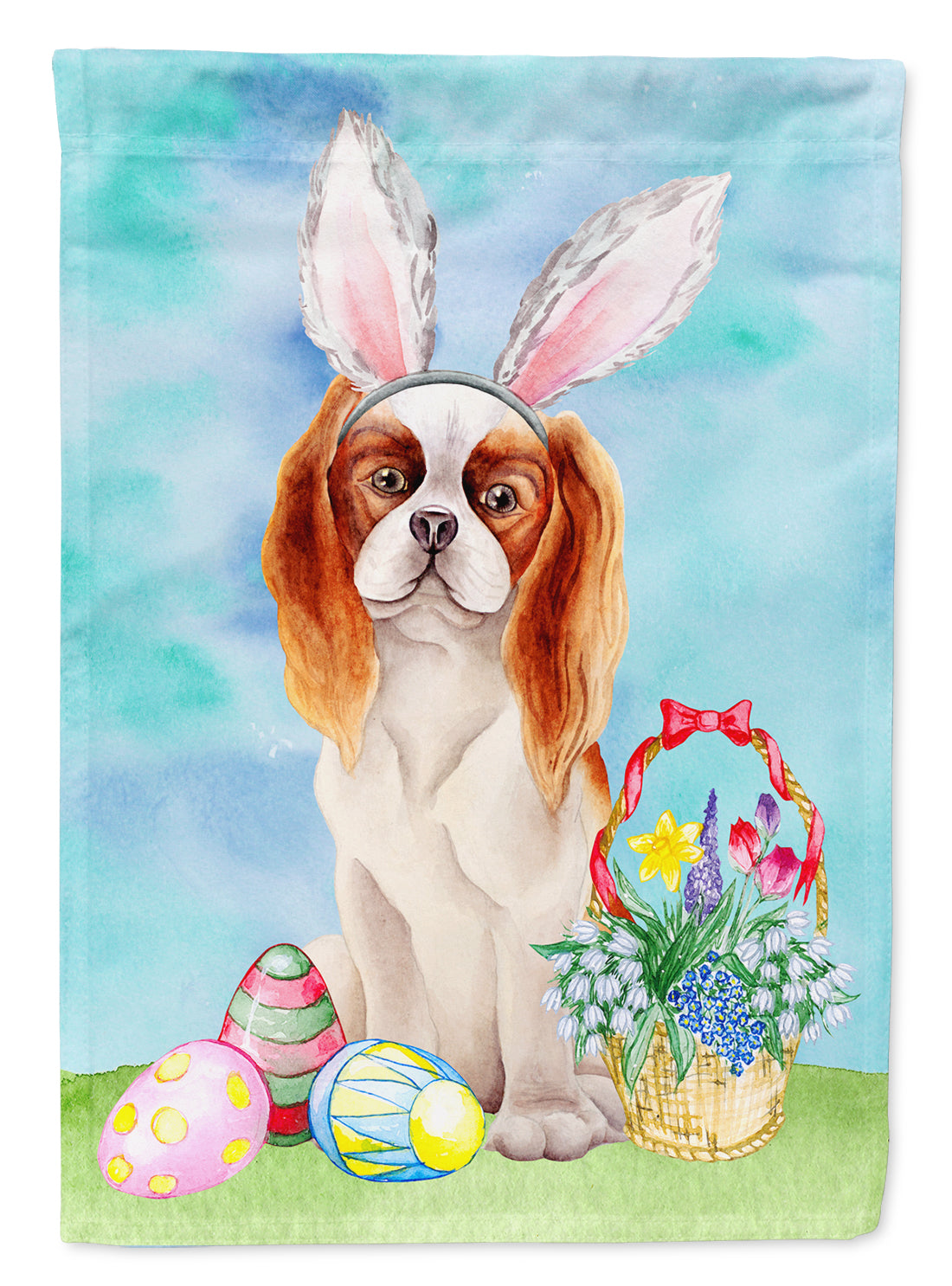 Cavalier Spaniel Easter Bunny Flag Canvas House Size CK1374CHF  the-store.com.