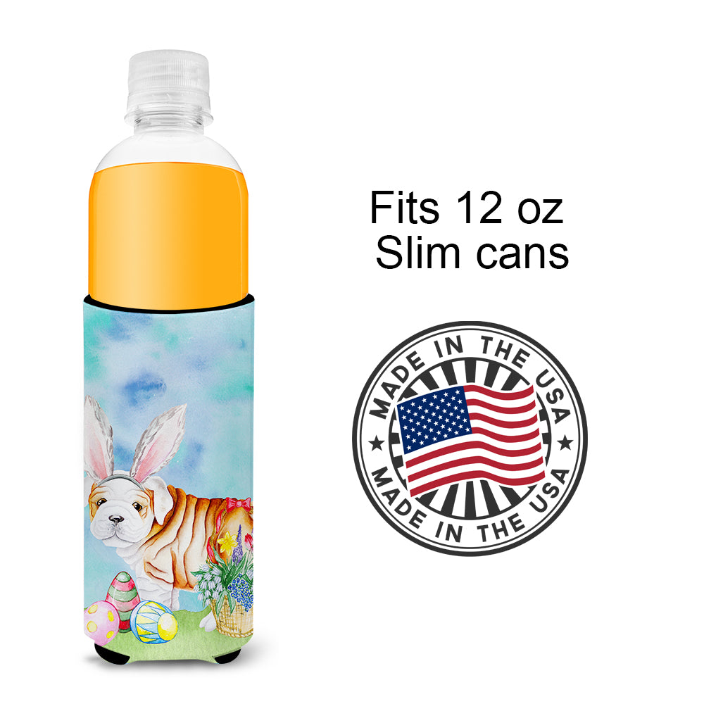 English Bulldog Easter Bunny  Ultra Hugger for slim cans CK1378MUK  the-store.com.