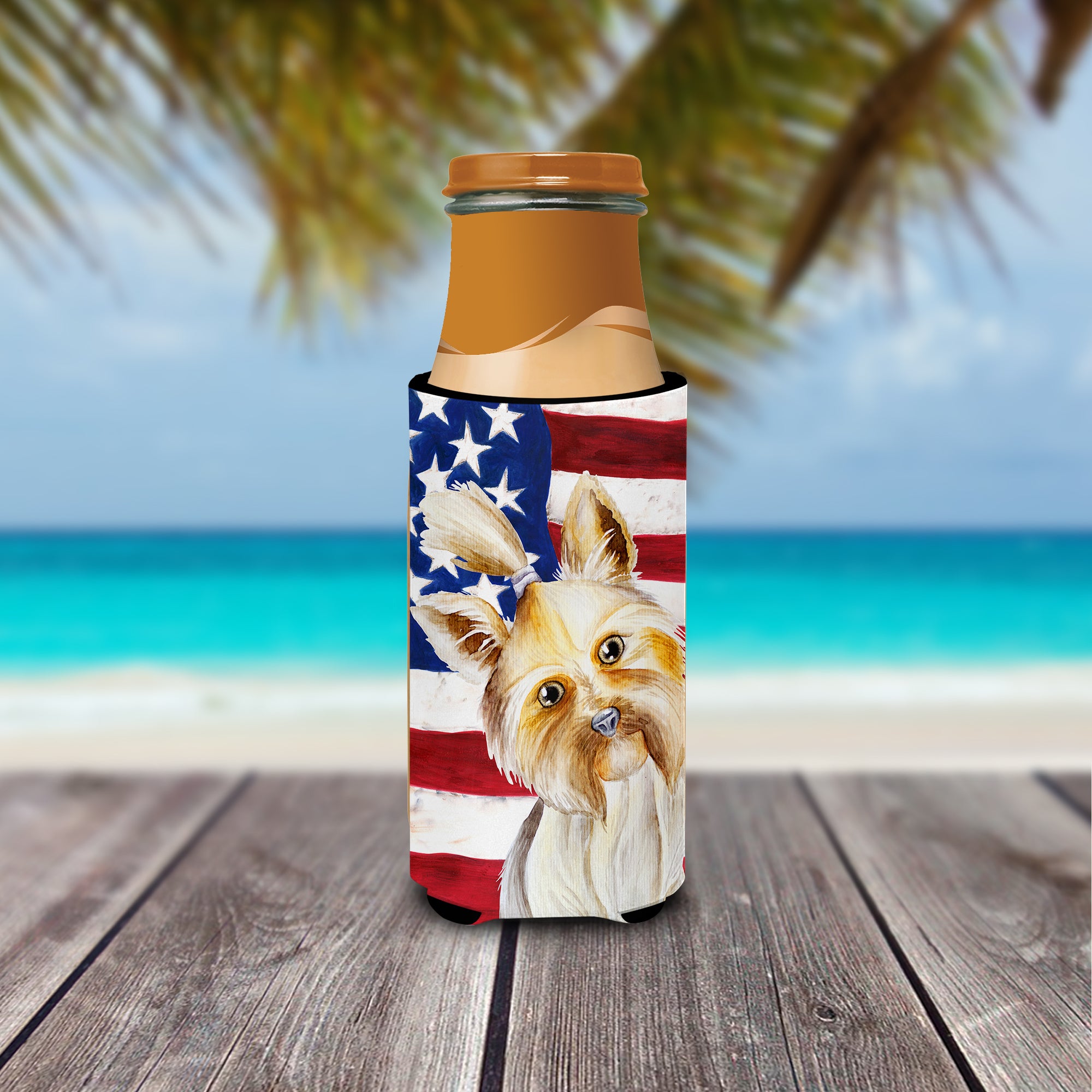 Yorkie Yorkshier Terrier Patriotic  Ultra Hugger for slim cans CK1382MUK  the-store.com.