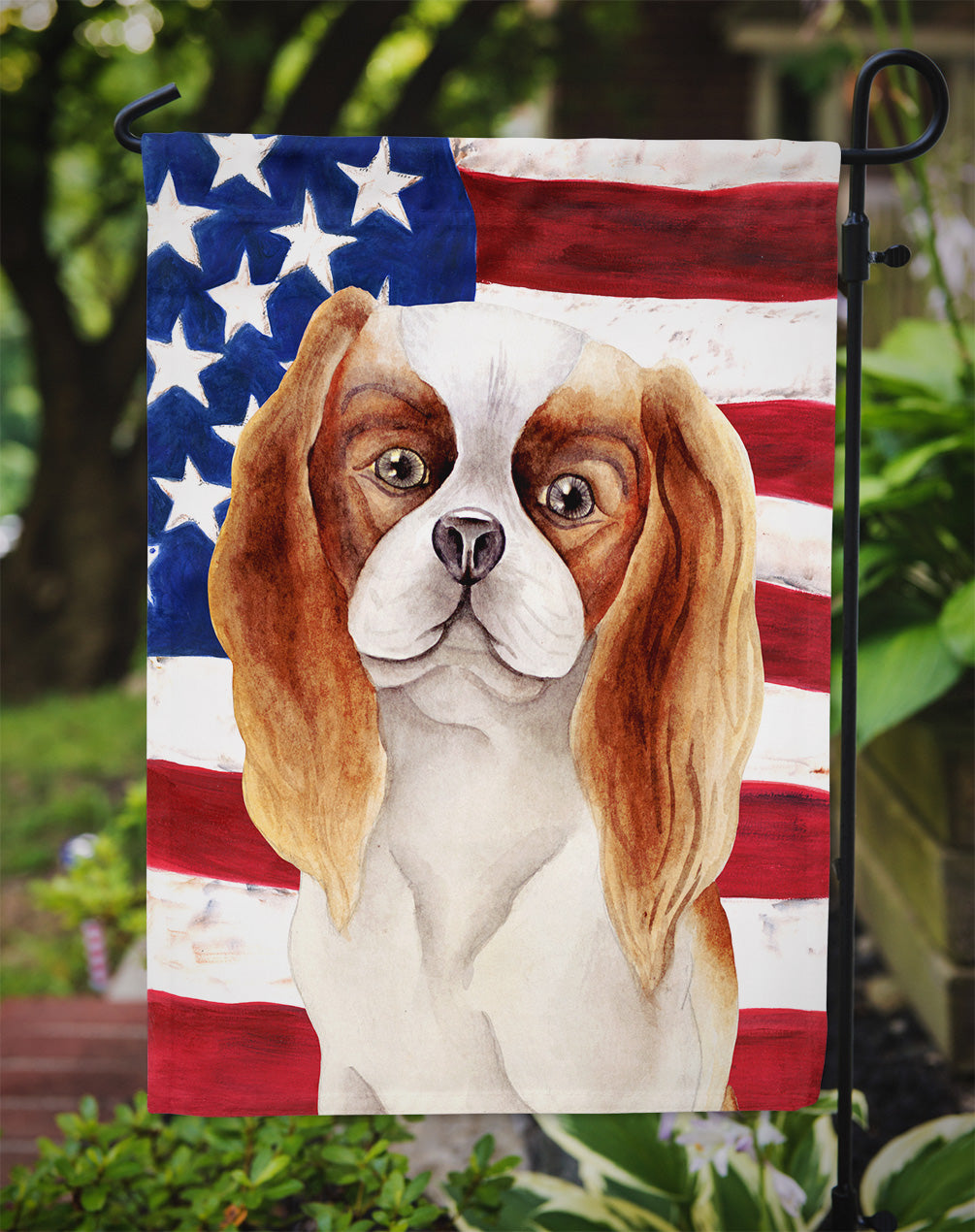 Cavalier Spaniel Patriotic Flag Garden Size CK1384GF  the-store.com.