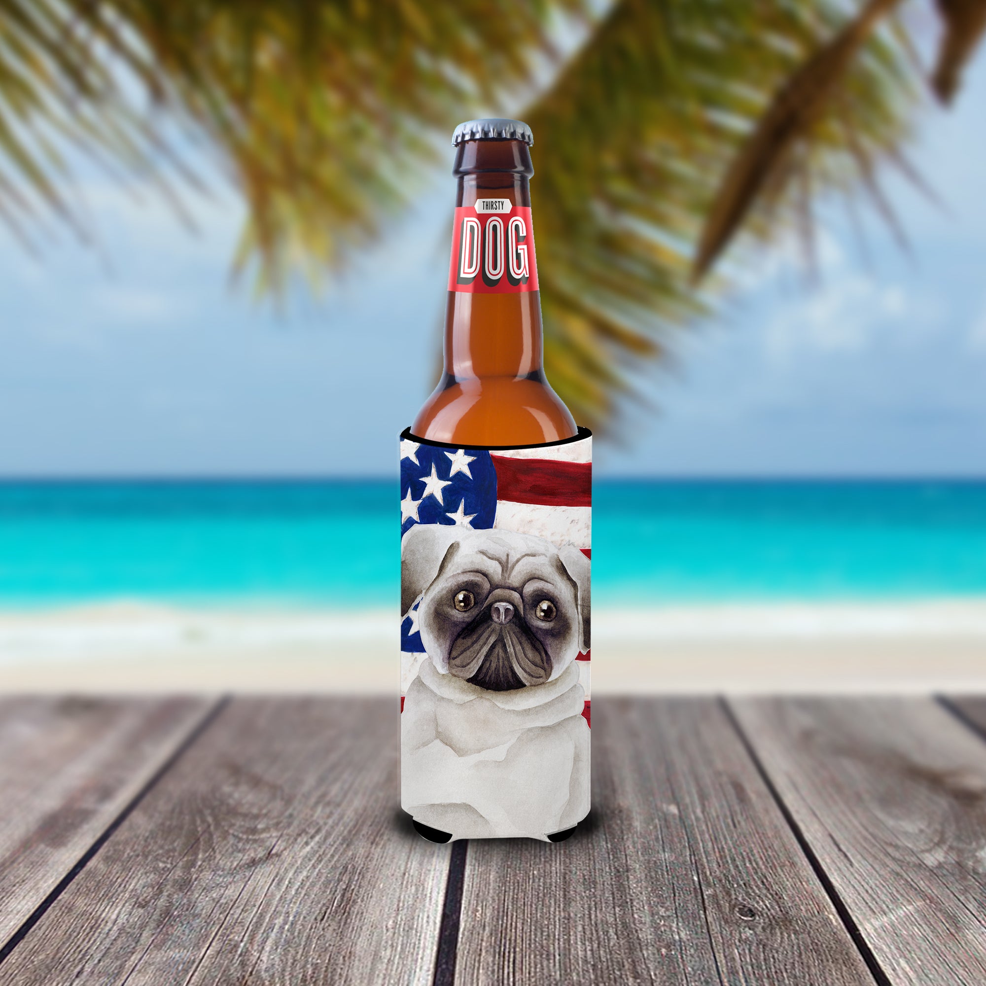 Pug Patriotic  Ultra Hugger for slim cans CK1385MUK  the-store.com.