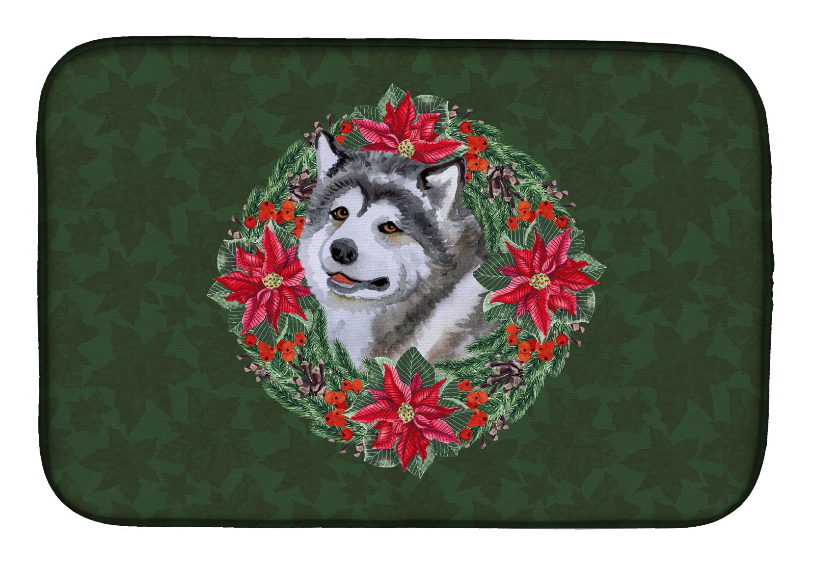 Alaskan Malamute Poinsetta Wreath Dish Drying Mat CK1504DDM  the-store.com.