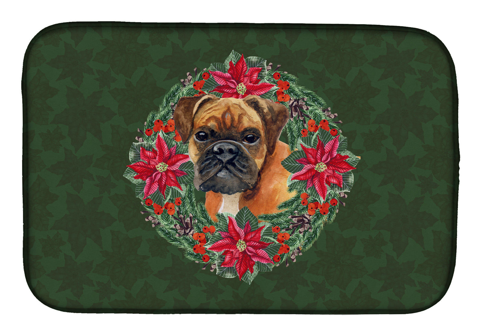 German Boxer Poinsetta Wreath Dish Drying Mat CK1506DDM  the-store.com.