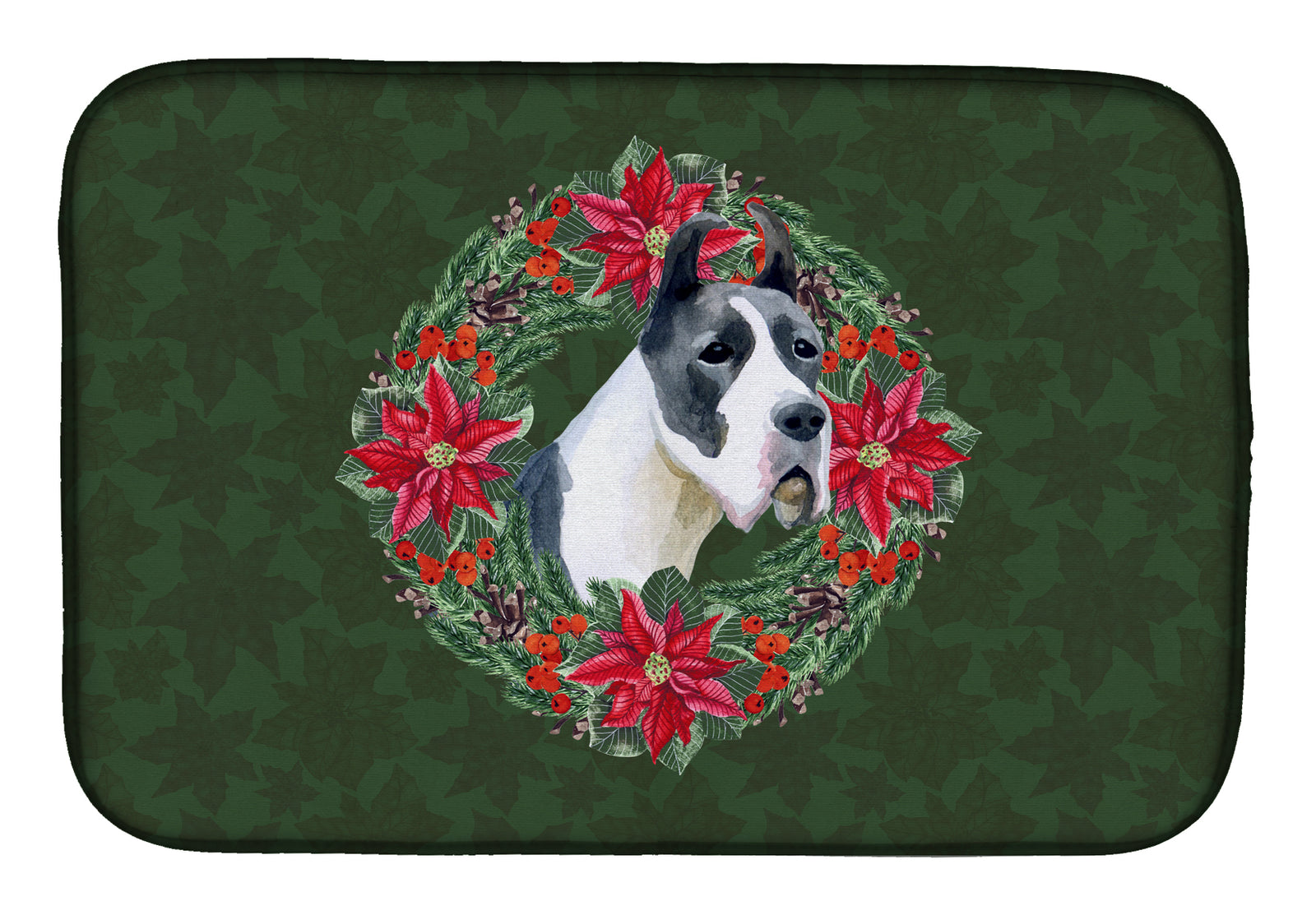 Harlequin Great Dane Poinsetta Wreath Dish Drying Mat CK1509DDM  the-store.com.