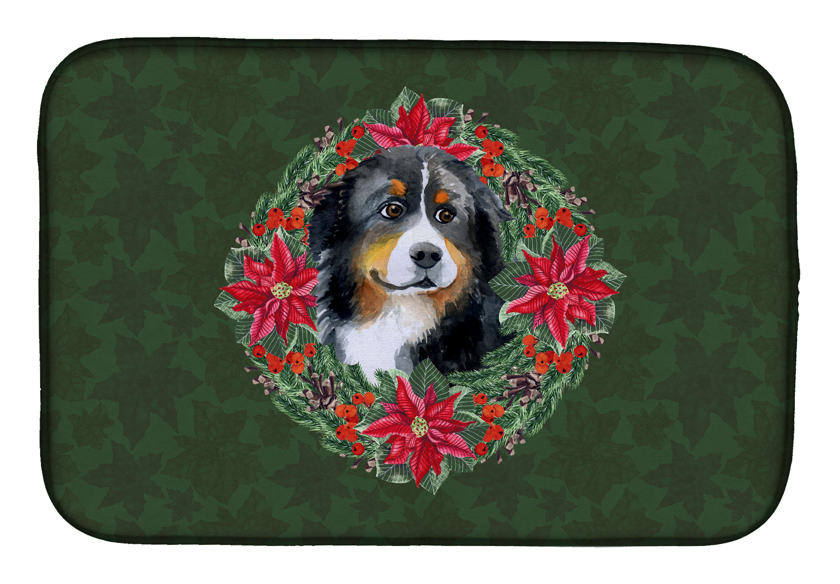 Bernese Mountain Dog Poinsetta Wreath Dish Drying Mat CK1511DDM  the-store.com.