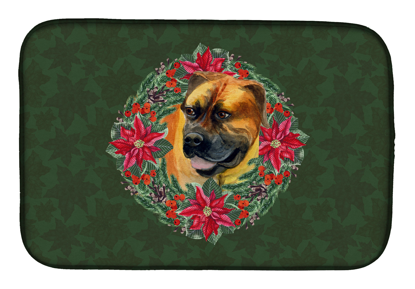 Boerboel Mastiff Poinsetta Wreath Dish Drying Mat CK1512DDM  the-store.com.