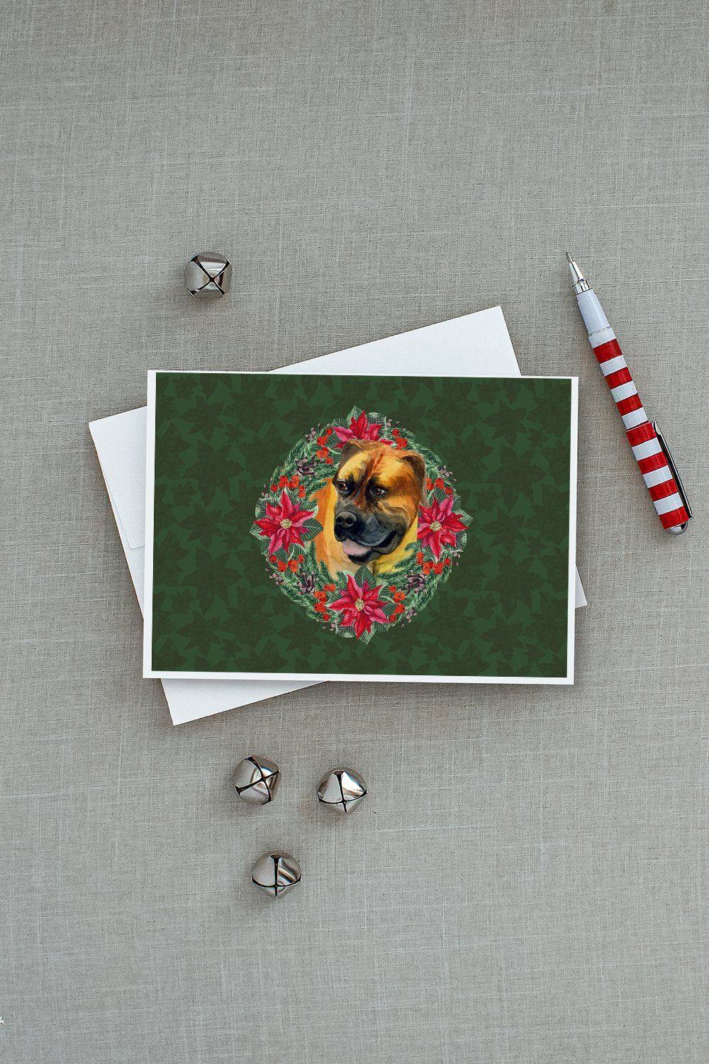 Boerboel Mastiff Poinsetta Wreath Greeting Cards and Envelopes Pack of 8 - the-store.com