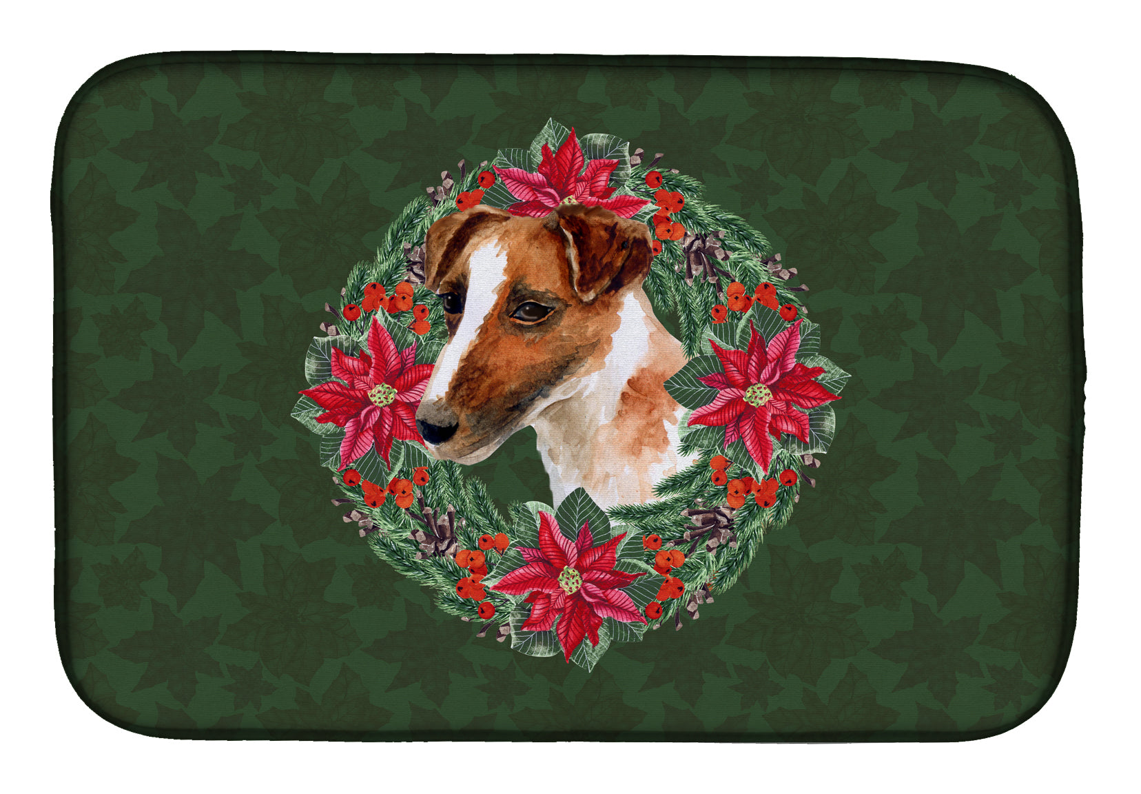 Smooth Fox Terrier Poinsetta Wreath Dish Drying Mat CK1513DDM  the-store.com.