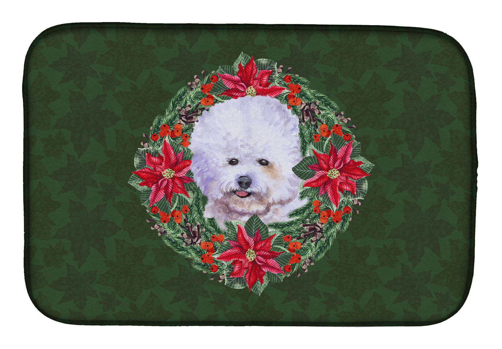 Bichon Frise Poinsetta Wreath Dish Drying Mat CK1514DDM  the-store.com.