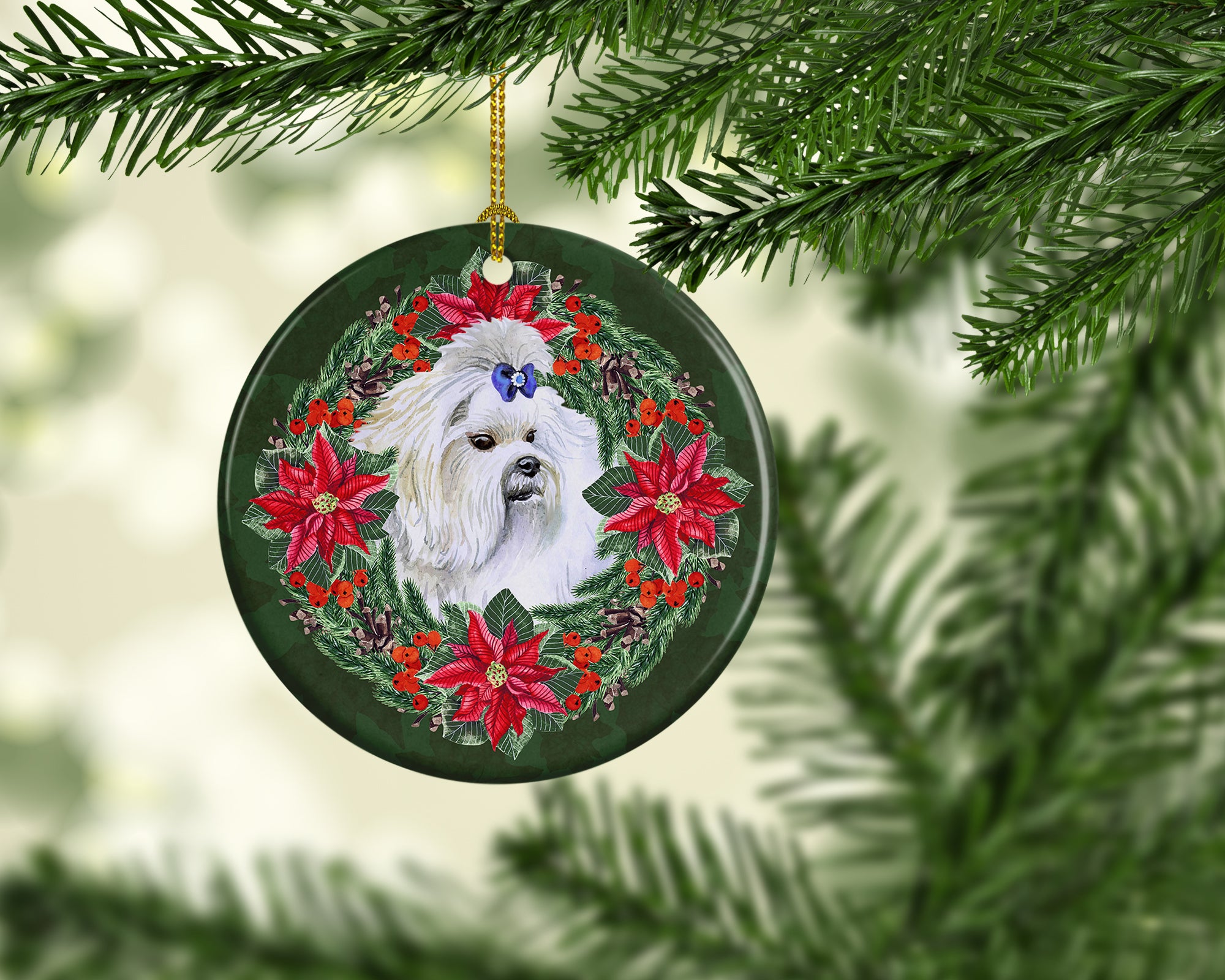 Maltese Poinsetta Wreath Ceramic Ornament - the-store.com