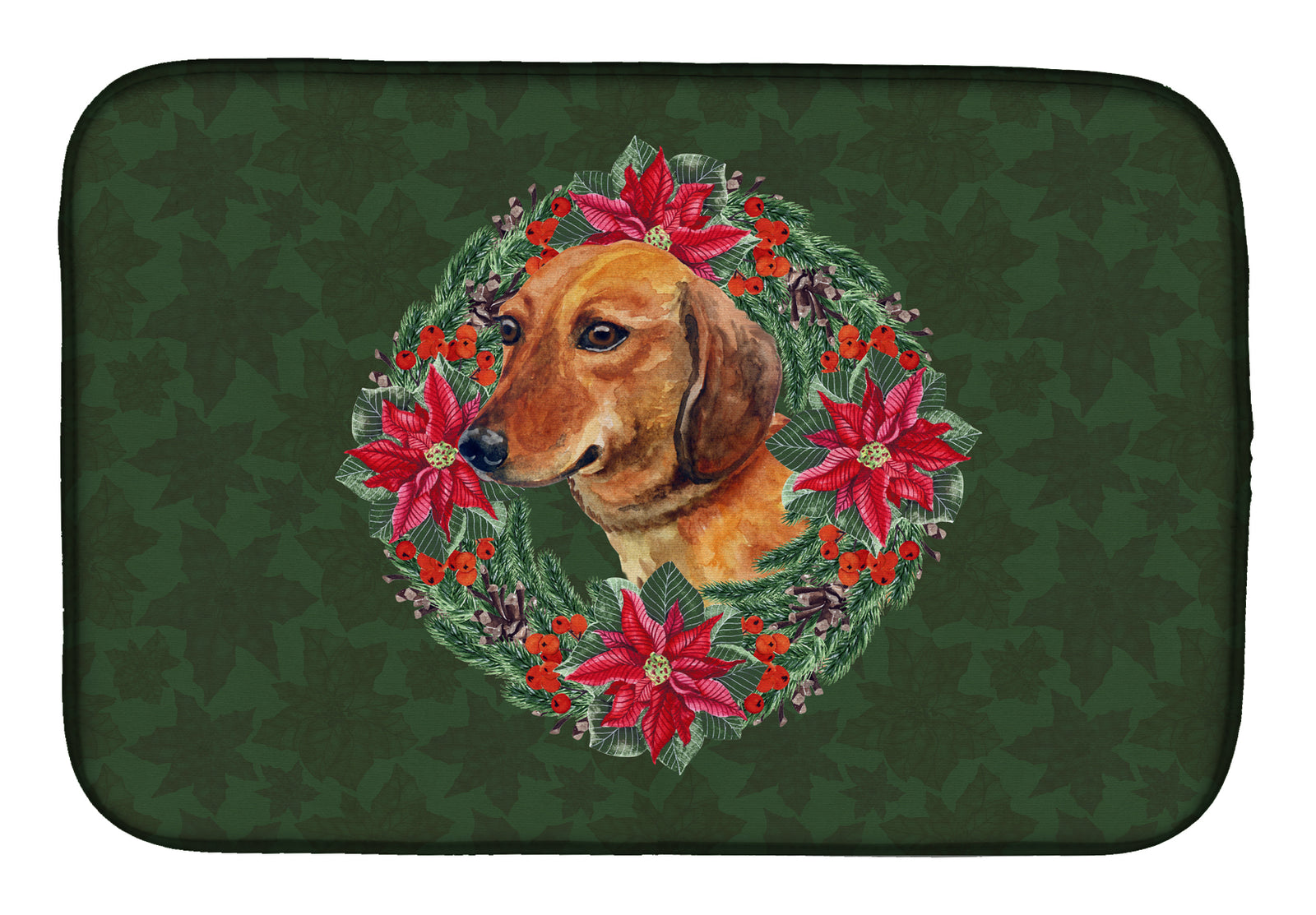 Dachshund Poinsetta Wreath Dish Drying Mat CK1518DDM  the-store.com.