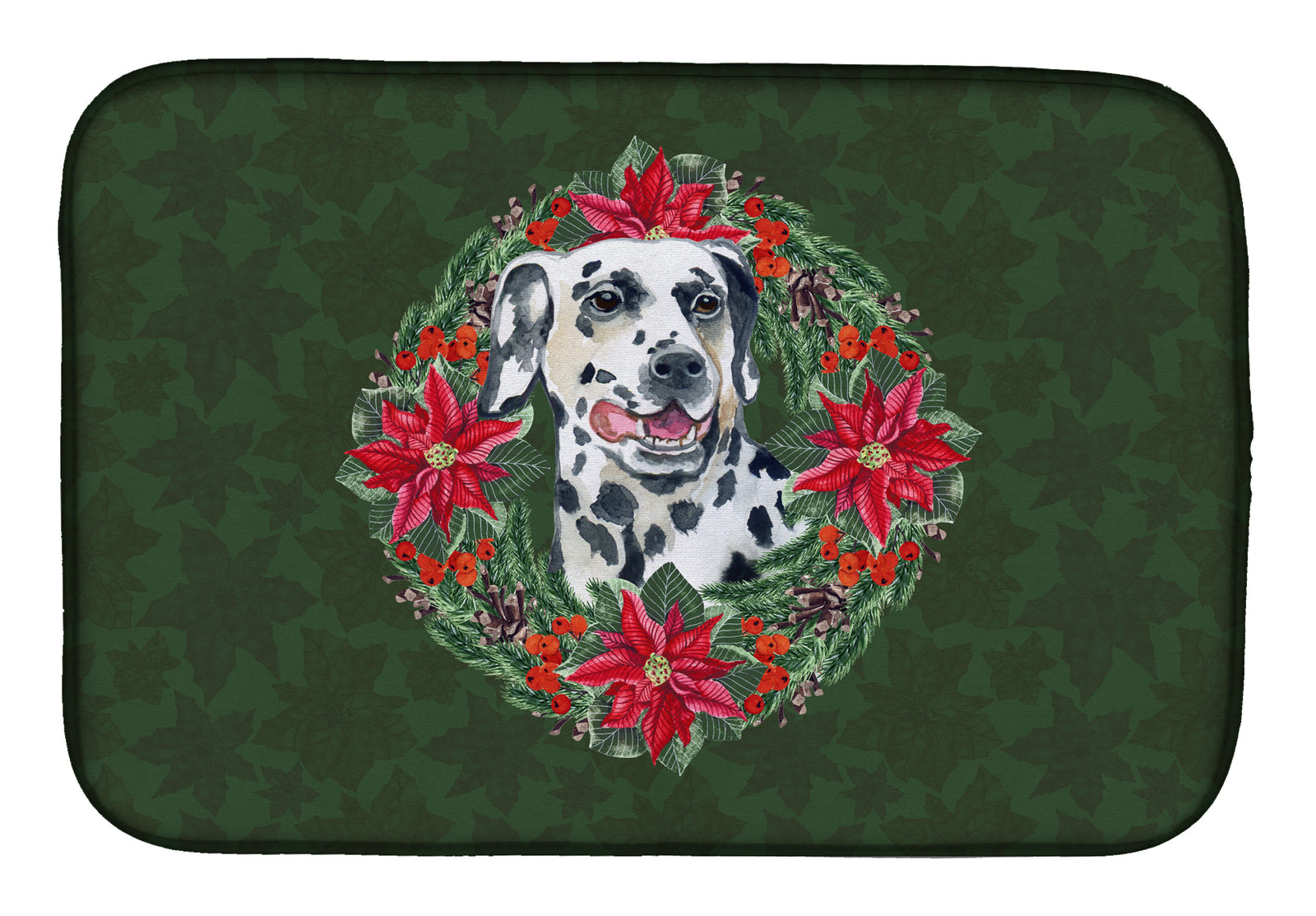 Dalmatian Poinsetta Wreath Dish Drying Mat CK1519DDM  the-store.com.