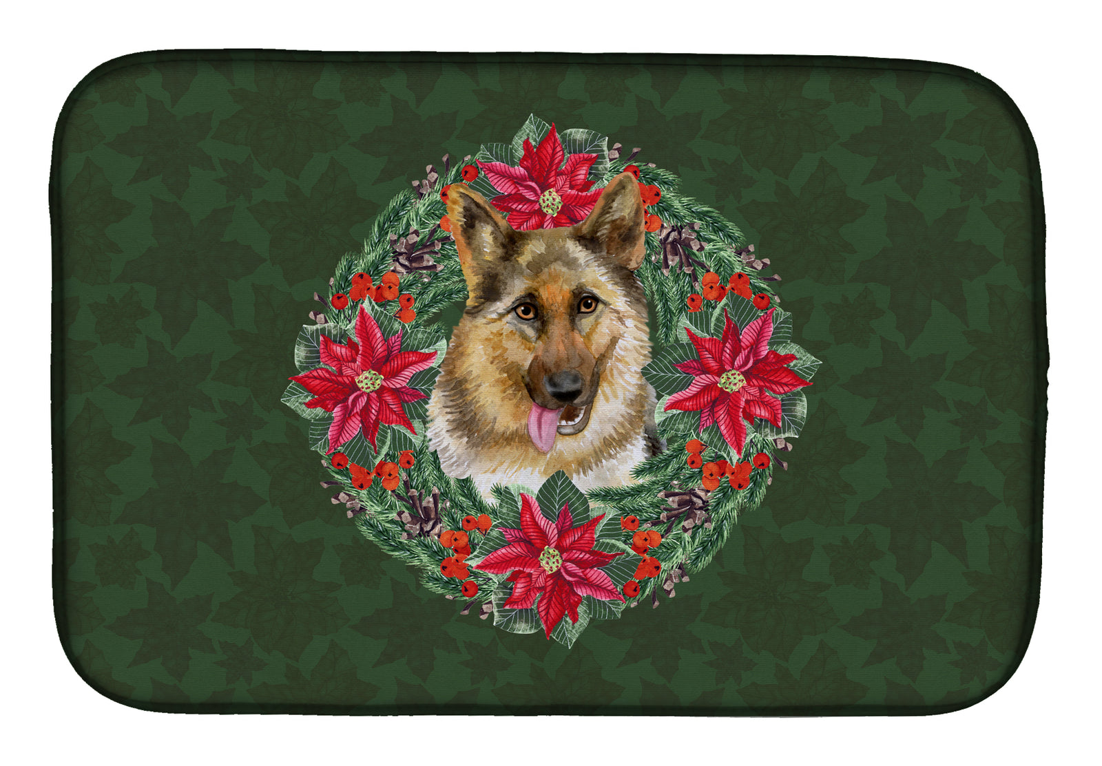 German Shepherd Poinsetta Wreath Dish Drying Mat CK1520DDM  the-store.com.