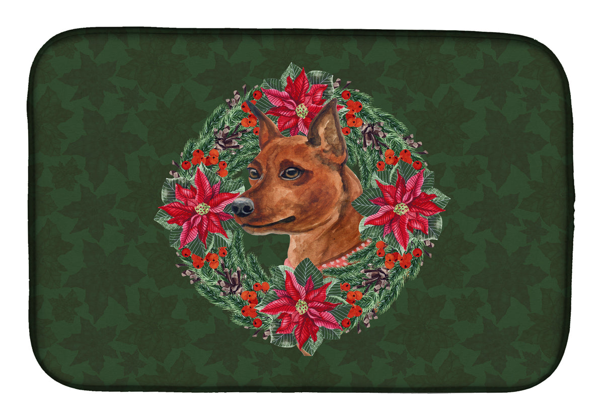 Miniature Pinscher Poinsetta Wreath Dish Drying Mat CK1522DDM  the-store.com.