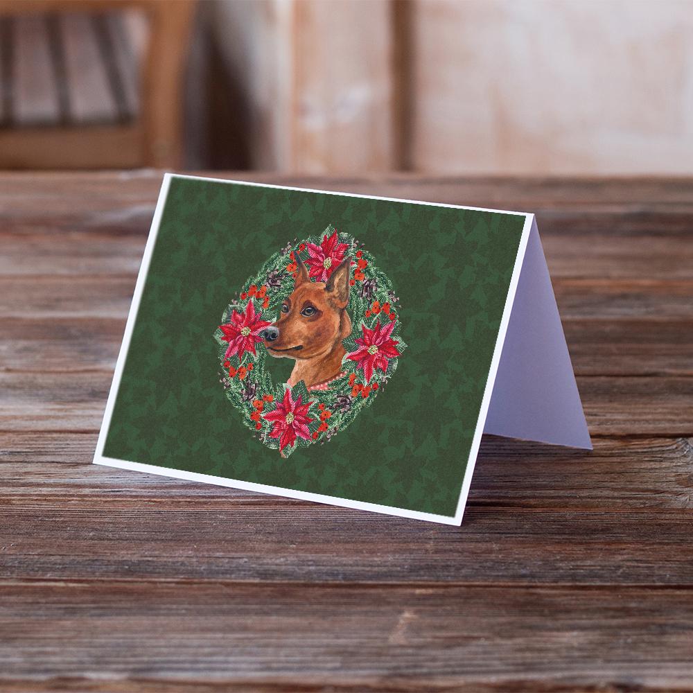 Buy this Miniature Pinscher Poinsetta Wreath Greeting Cards and Envelopes Pack of 8