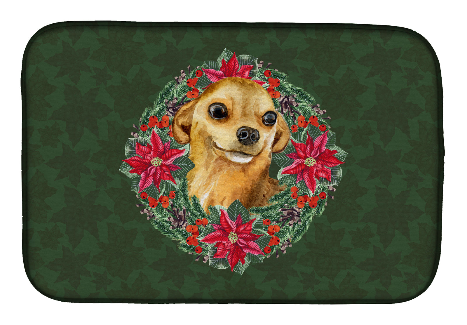 Chihuahua Poinsetta Wreath Dish Drying Mat CK1524DDM  the-store.com.