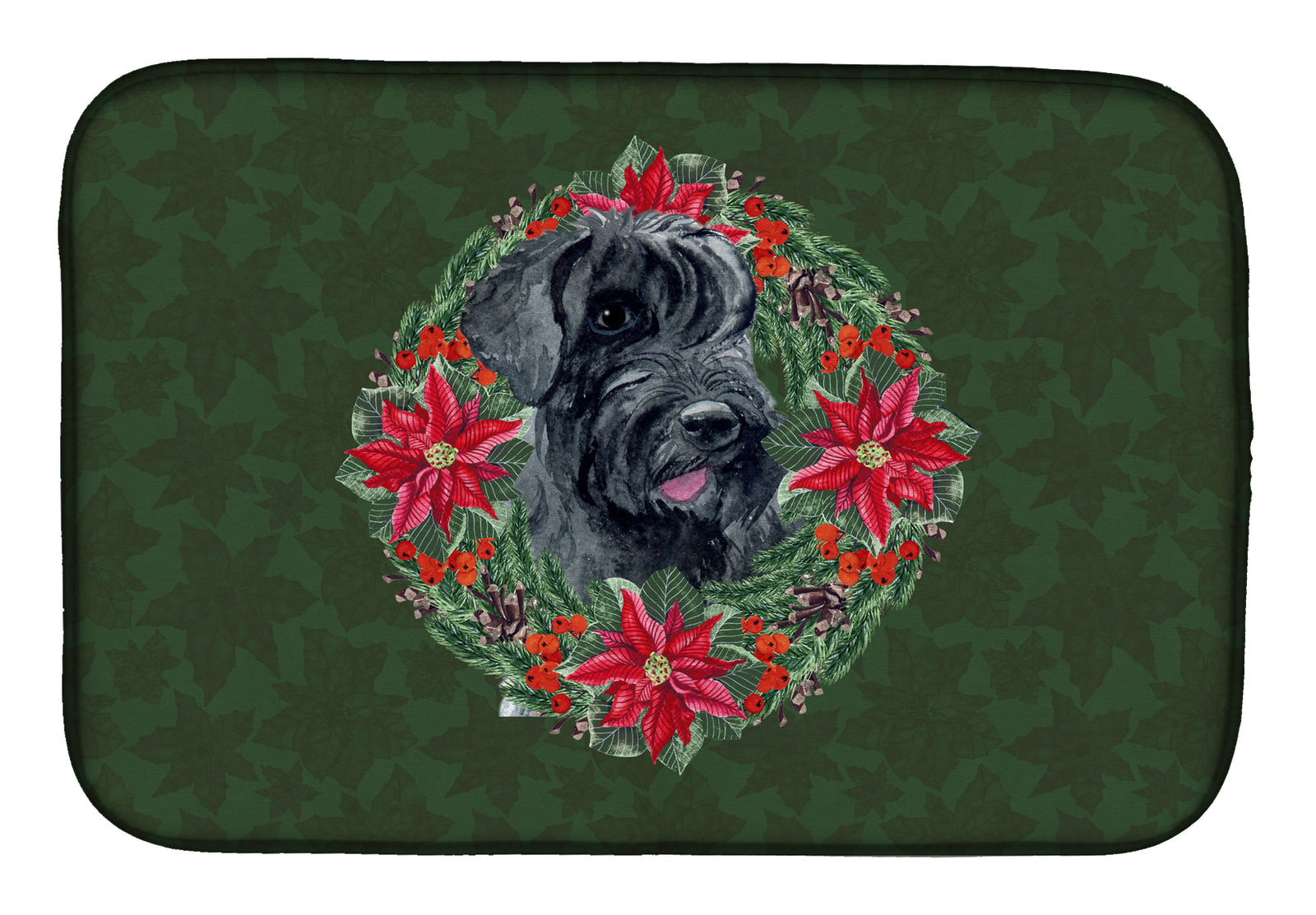 Giant Schnauzer Poinsetta Wreath Dish Drying Mat CK1526DDM  the-store.com.