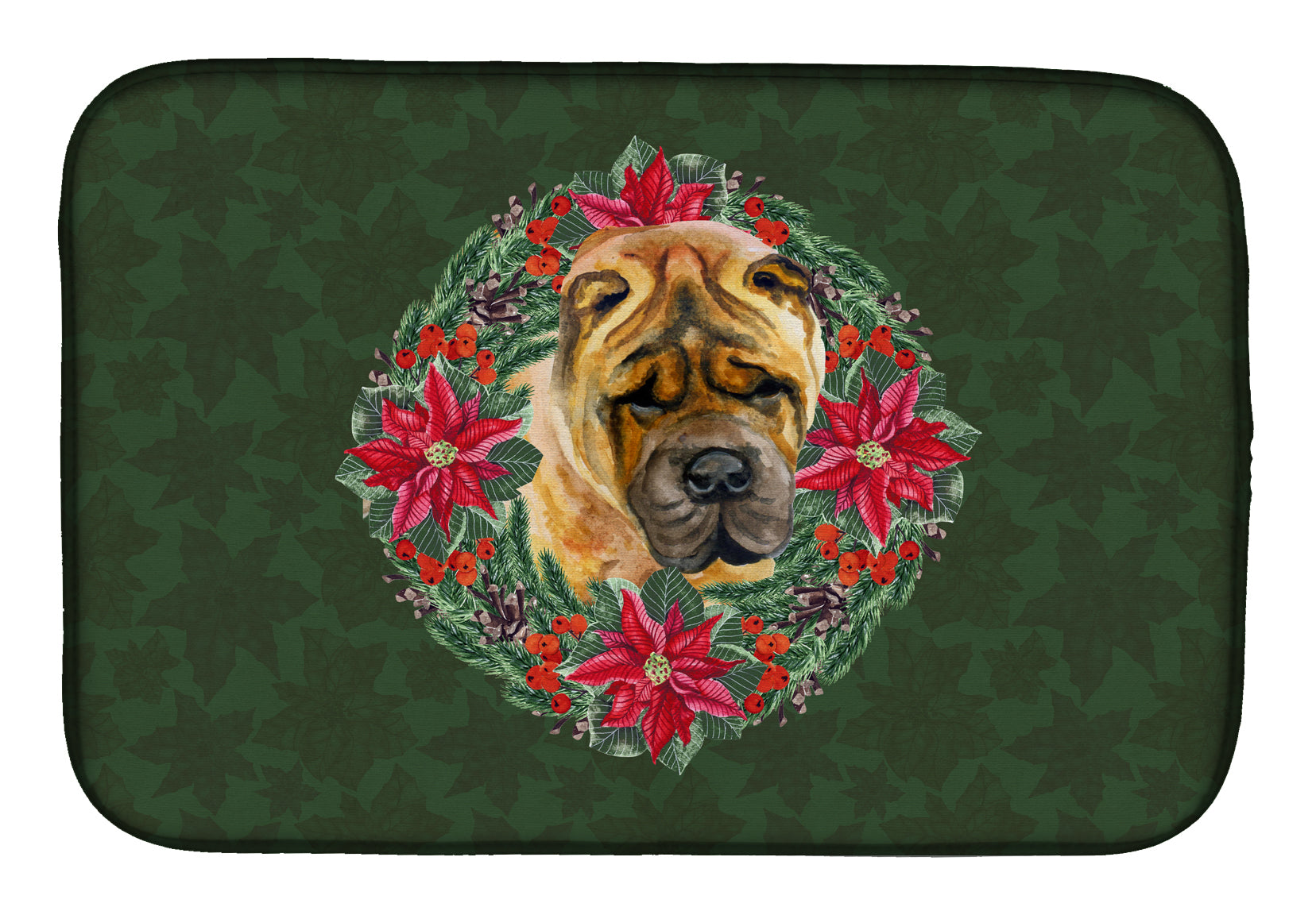 Shar Pei Poinsetta Wreath Dish Drying Mat CK1527DDM  the-store.com.