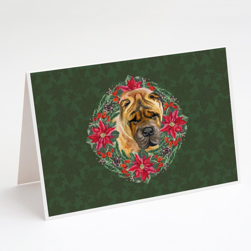 Buy this Shar Pei Poinsetta Wreath Greeting Cards and Envelopes Pack of 8