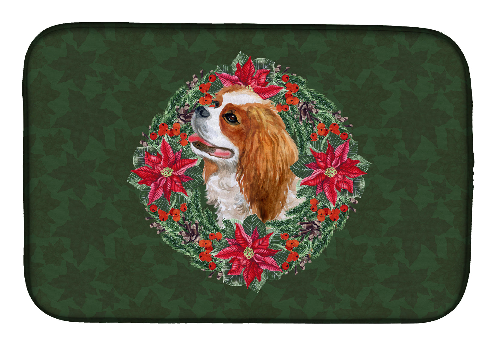 Cavalier Spaniel Poinsetta Wreath Dish Drying Mat CK1529DDM  the-store.com.