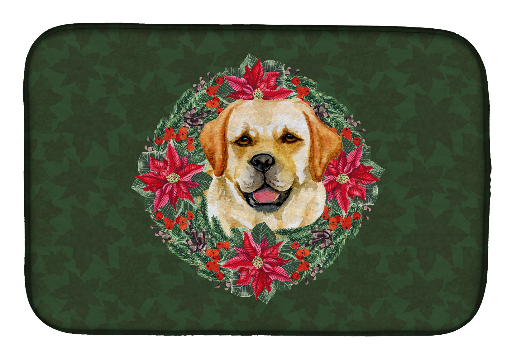 Golden Retriever Poinsetta Wreath Dish Drying Mat CK1530DDM  the-store.com.