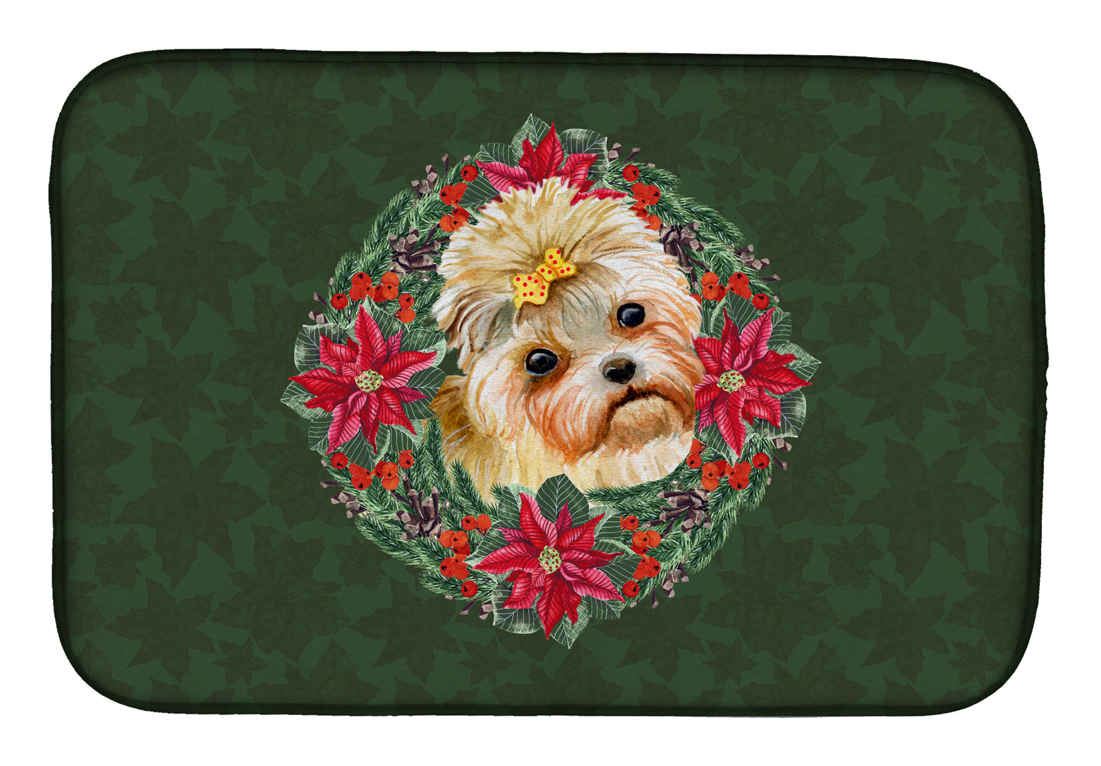 Morkie Poinsetta Wreath Dish Drying Mat CK1534DDM  the-store.com.