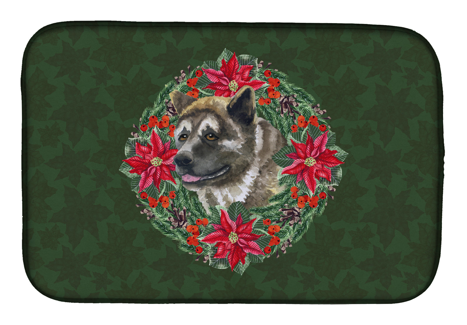 American Akita Poinsetta Wreath Dish Drying Mat CK1535DDM  the-store.com.