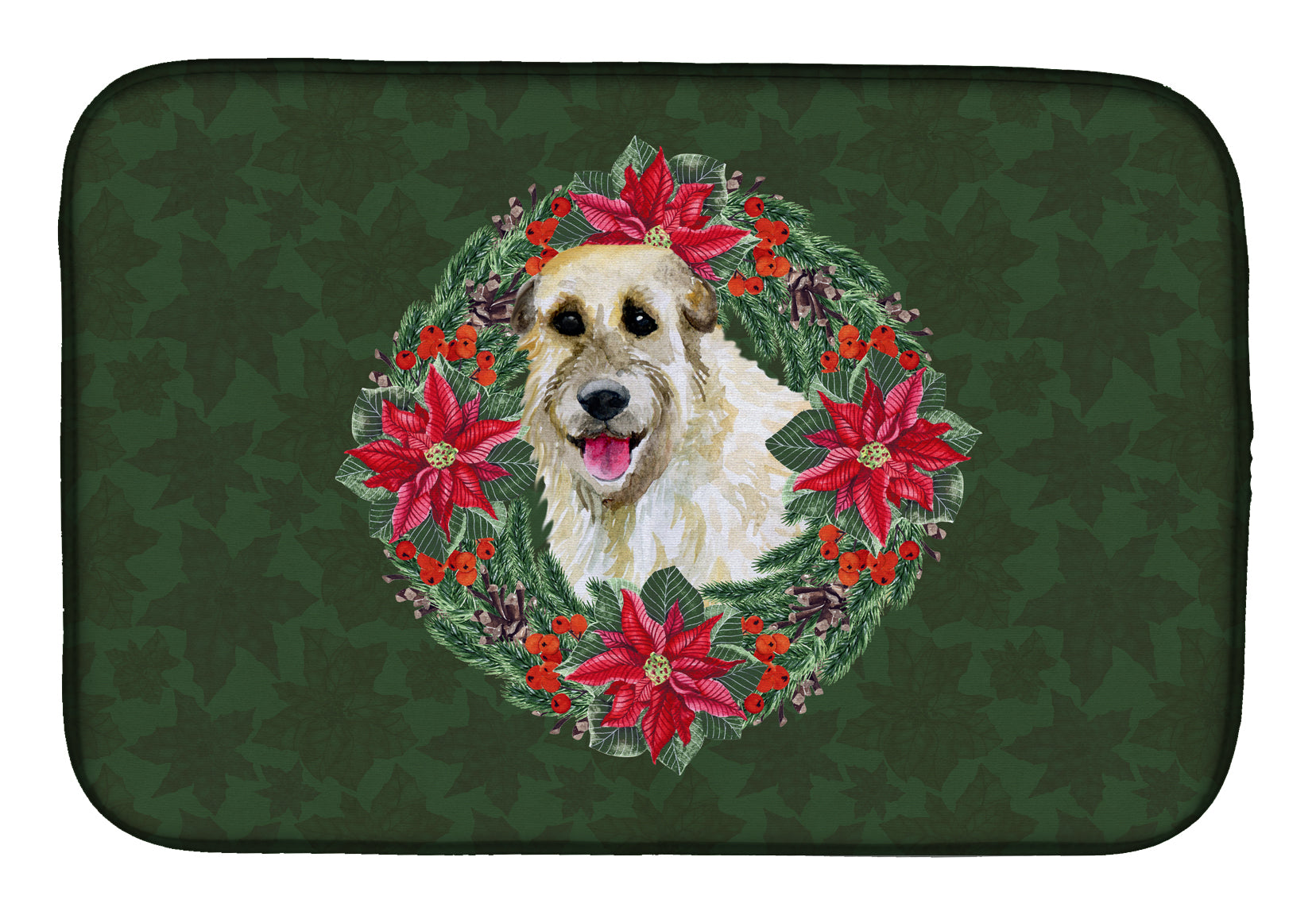 Irish Wolfhound Poinsetta Wreath Dish Drying Mat CK1536DDM  the-store.com.