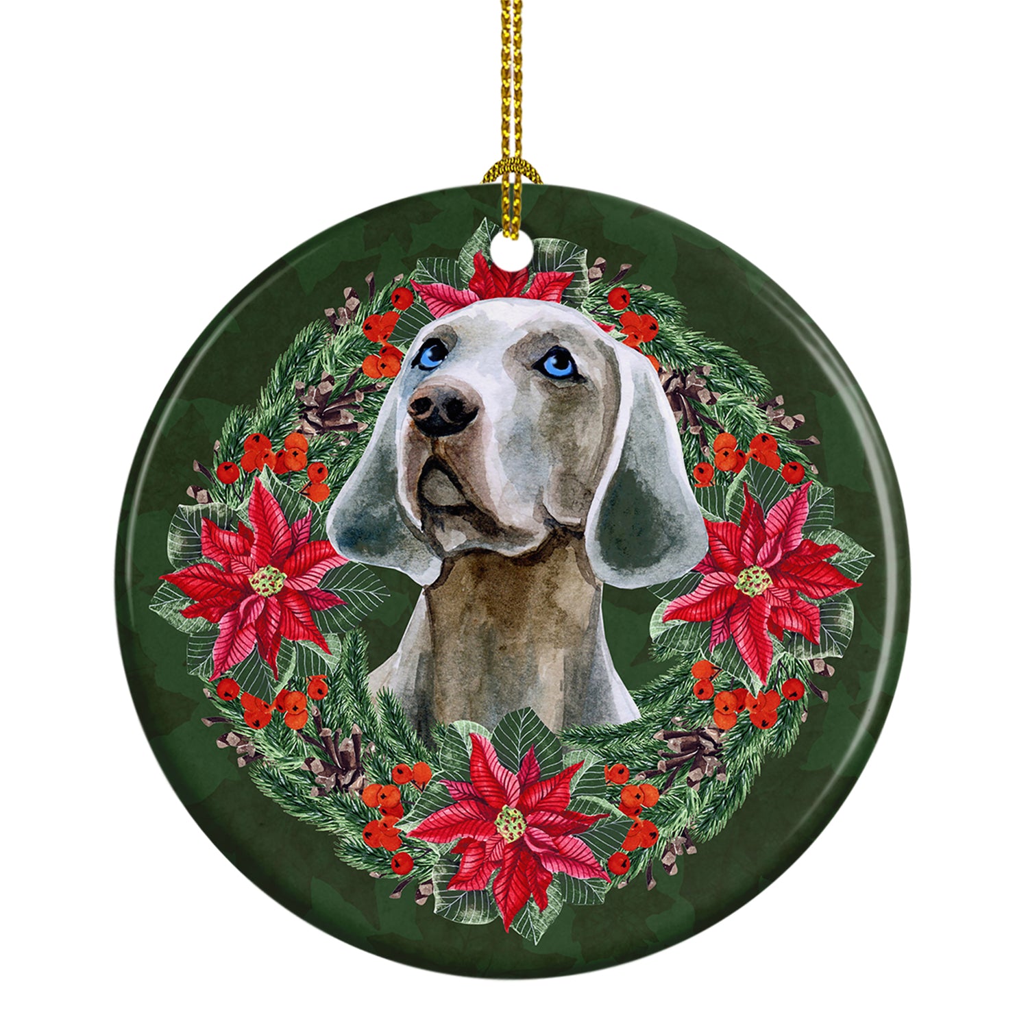 Buy this Weimaraner Poinsetta Wreath Ceramic Ornament