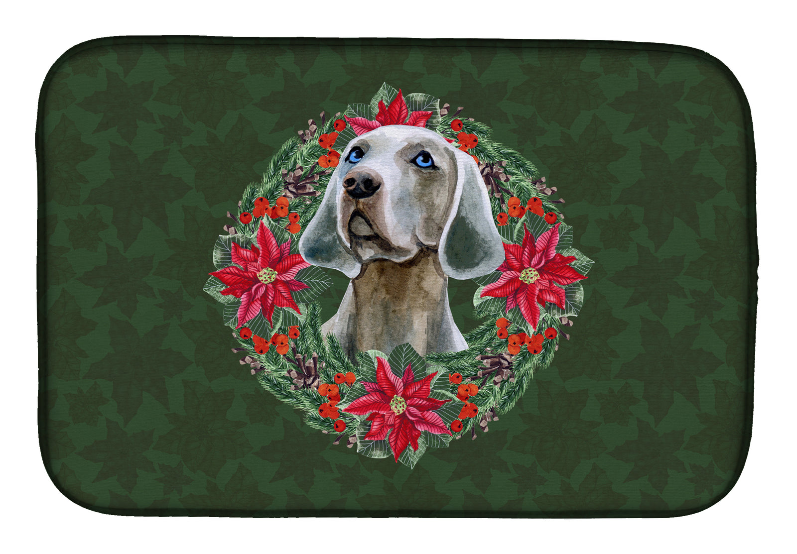 Weimaraner Poinsetta Wreath Dish Drying Mat CK1540DDM  the-store.com.