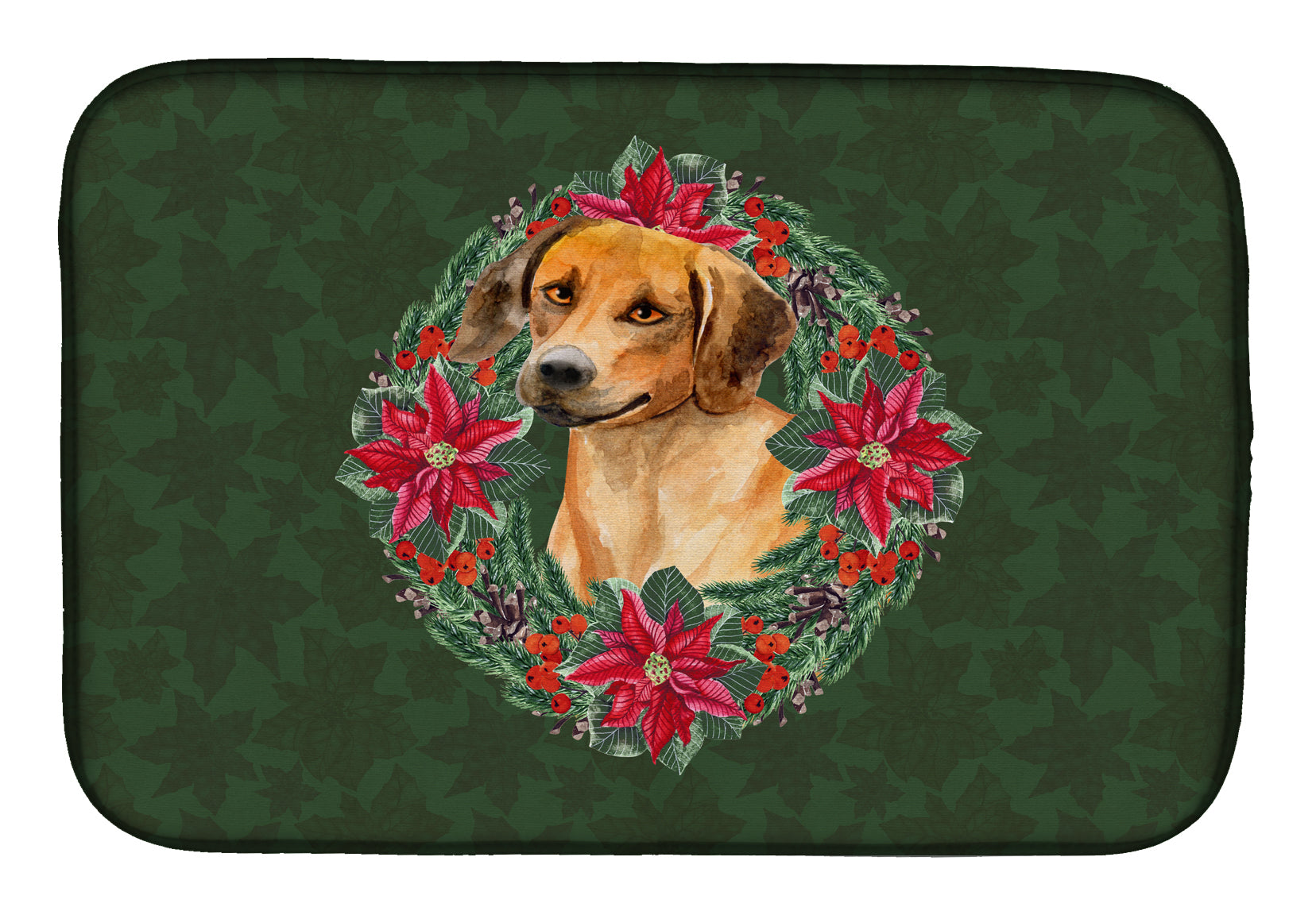 Rhodesian Ridgeback Poinsetta Wreath Dish Drying Mat CK1542DDM  the-store.com.