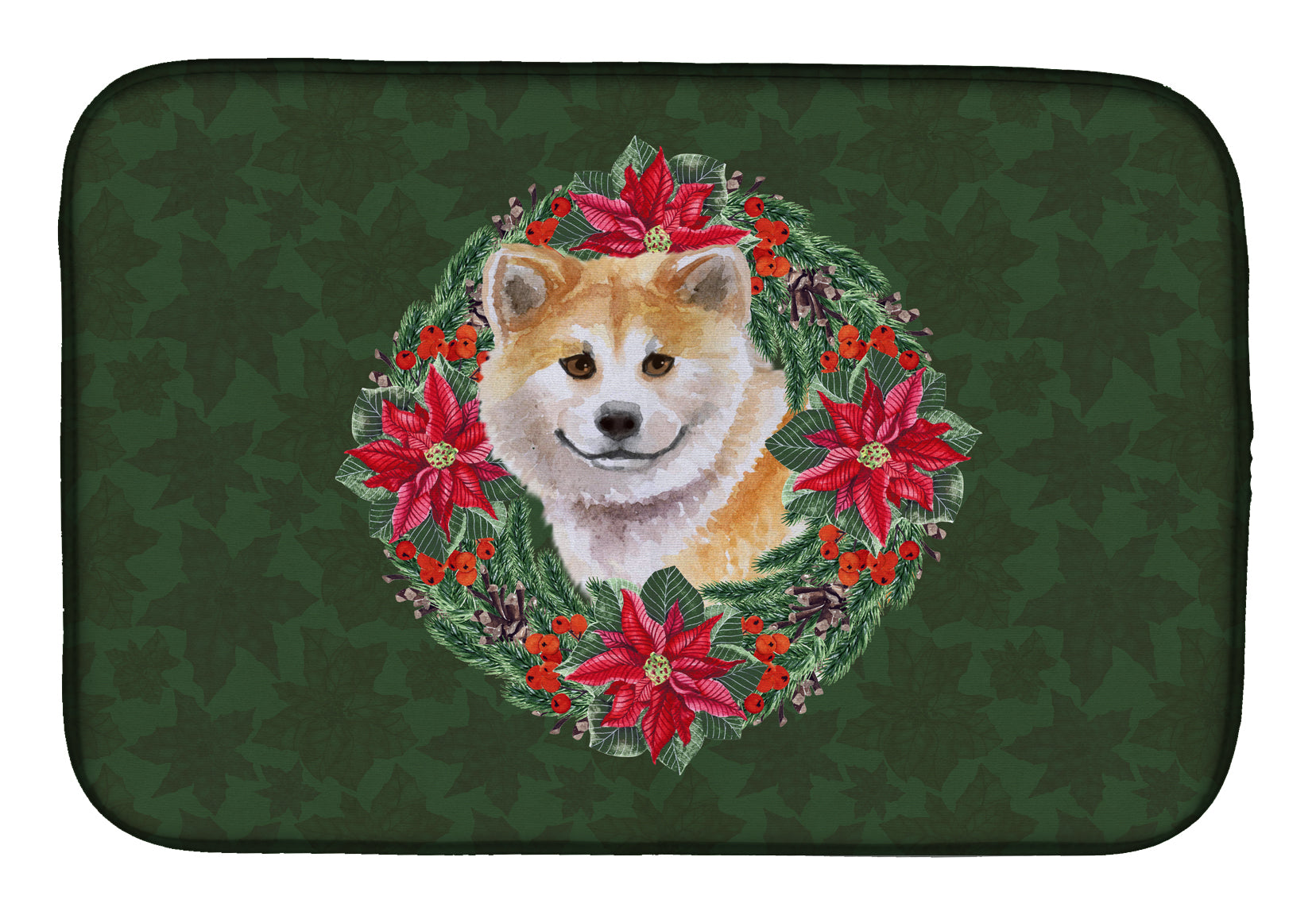 Shiba Inu Poinsetta Wreath Dish Drying Mat CK1544DDM  the-store.com.