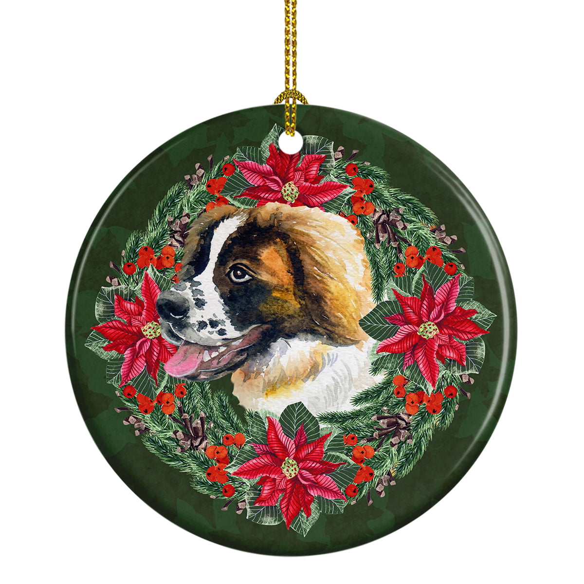 Buy this Saint Bernard Poinsetta Wreath Ceramic Ornament