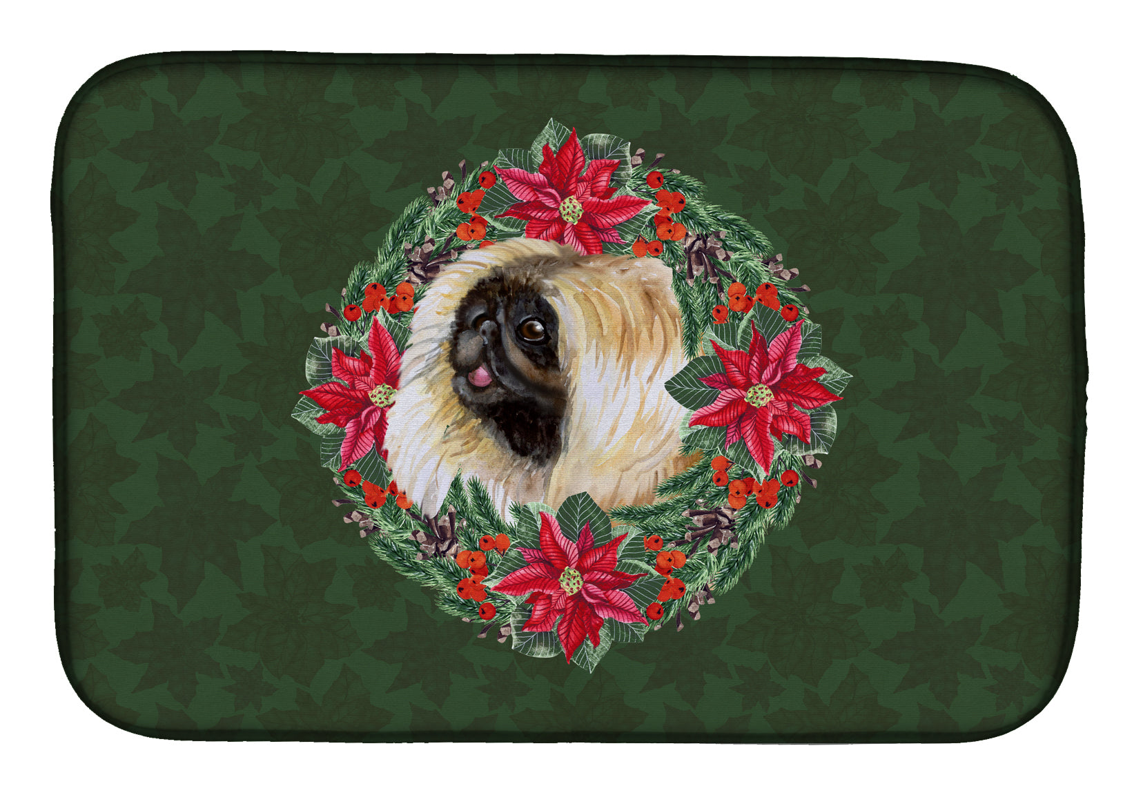 Pekingese Poinsetta Wreath Dish Drying Mat CK1547DDM  the-store.com.