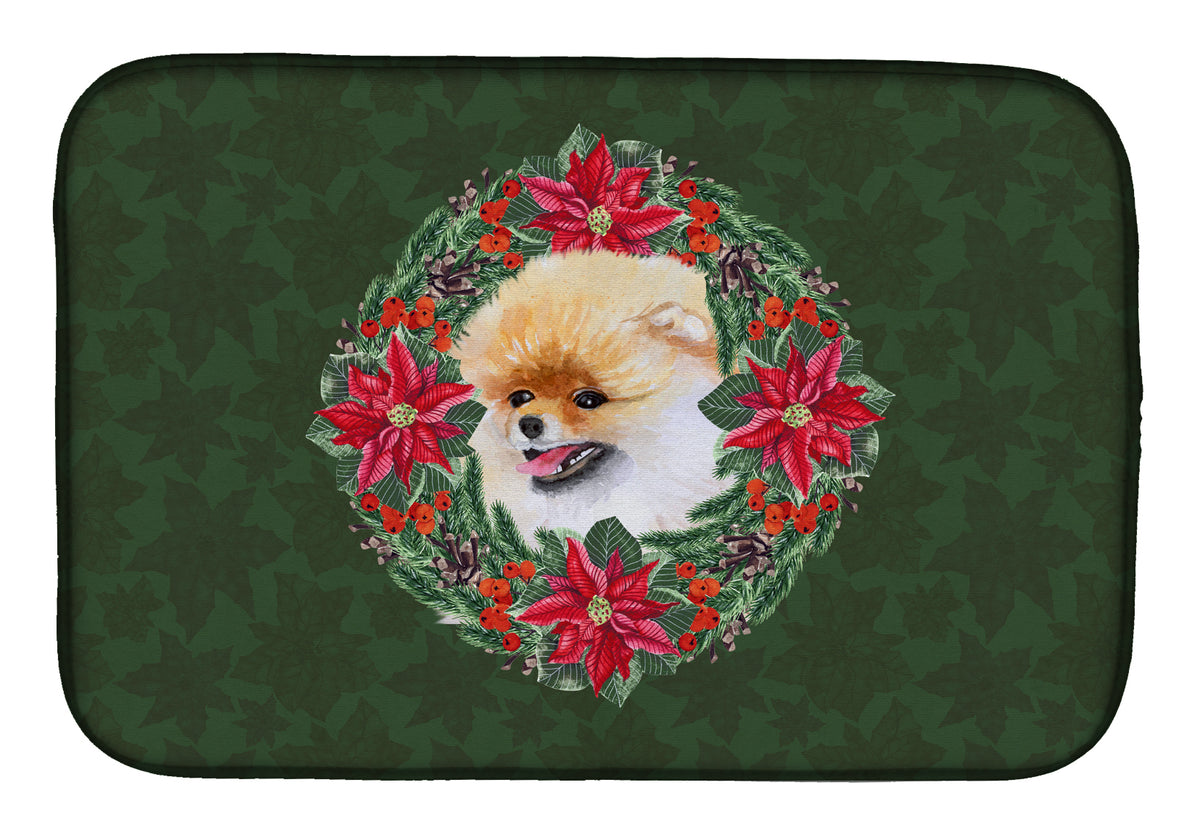 Pomeranian Poinsetta Wreath Dish Drying Mat CK1548DDM  the-store.com.