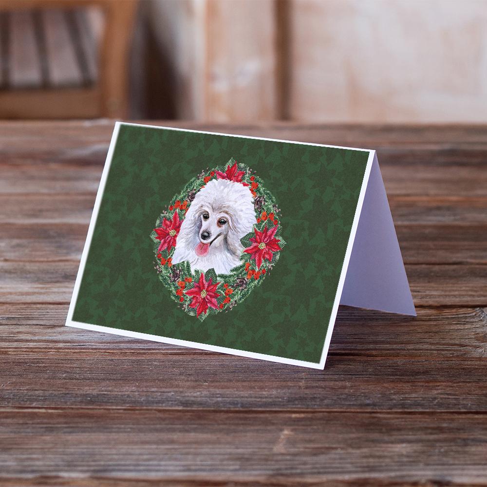 Buy this Medium White Poodle Poinsetta Wreath Greeting Cards and Envelopes Pack of 8