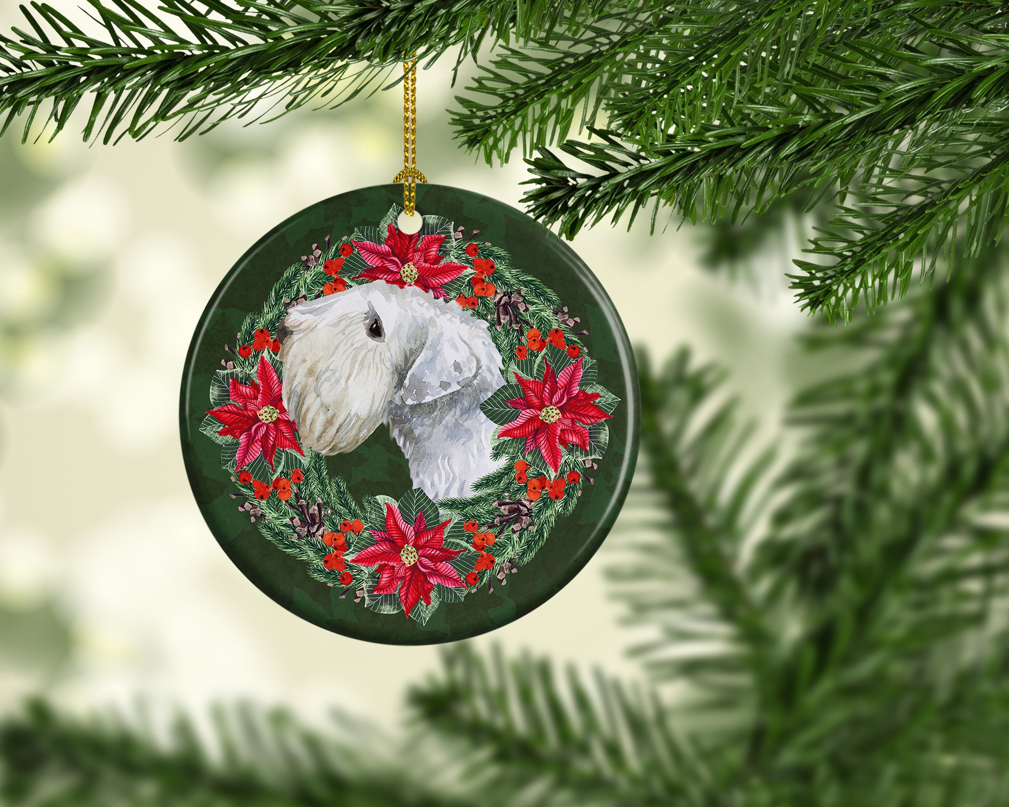 Buy this Sealyham Terrier Poinsetta Wreath Ceramic Ornament