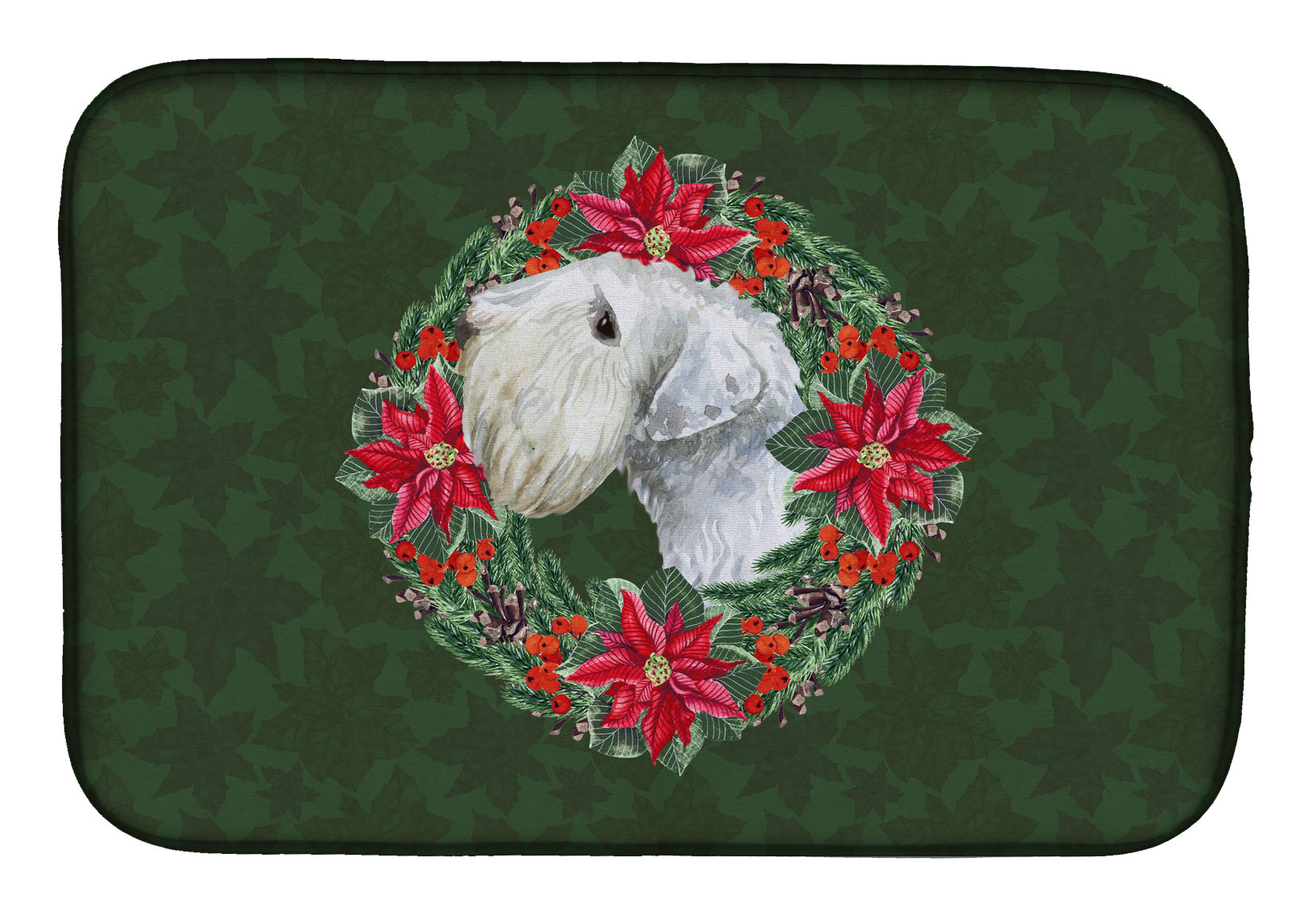 Sealyham Terrier Poinsetta Wreath Dish Drying Mat CK1550DDM  the-store.com.