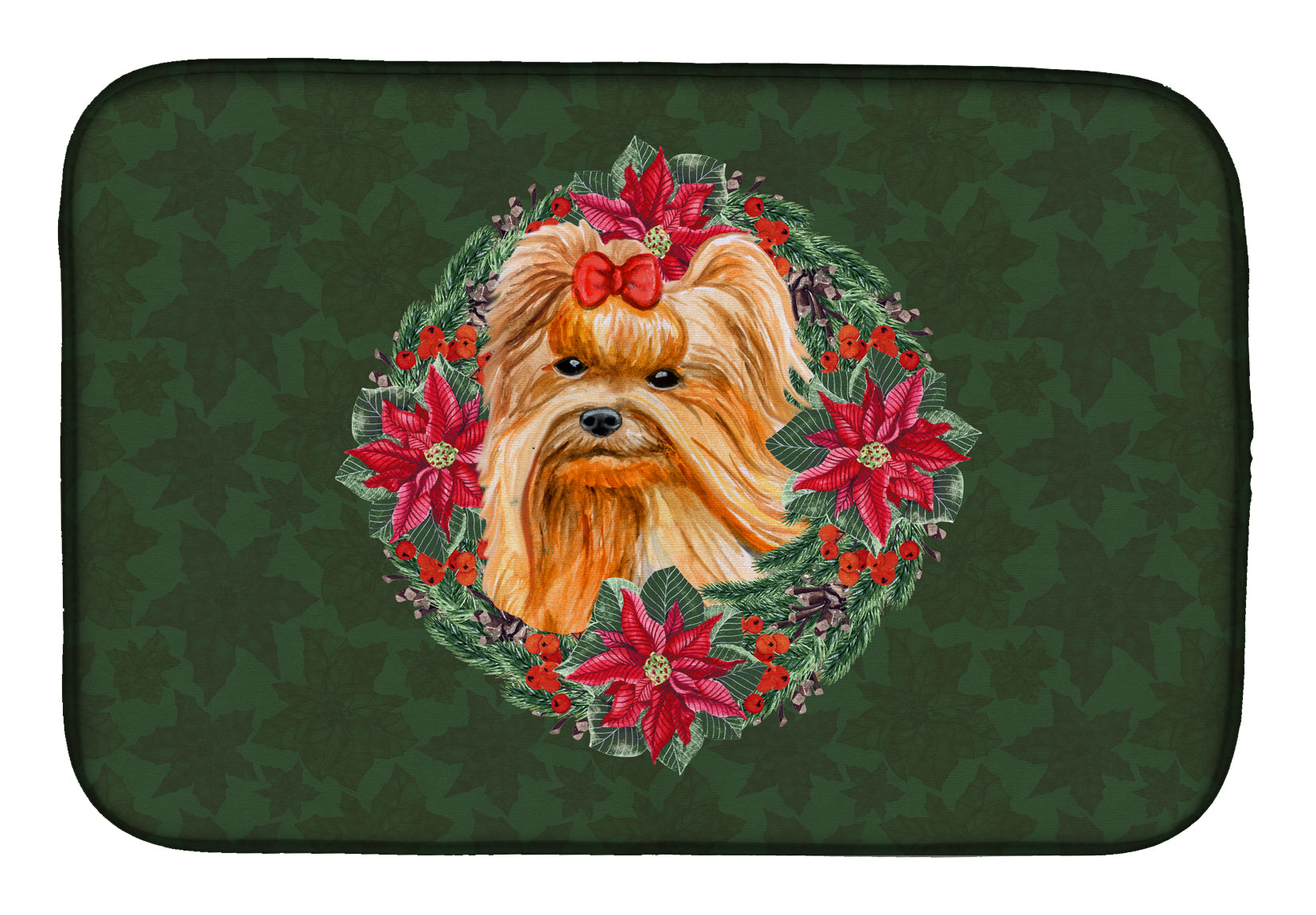 Yorkshire Terrier Poinsetta Wreath Dish Drying Mat CK1551DDM  the-store.com.