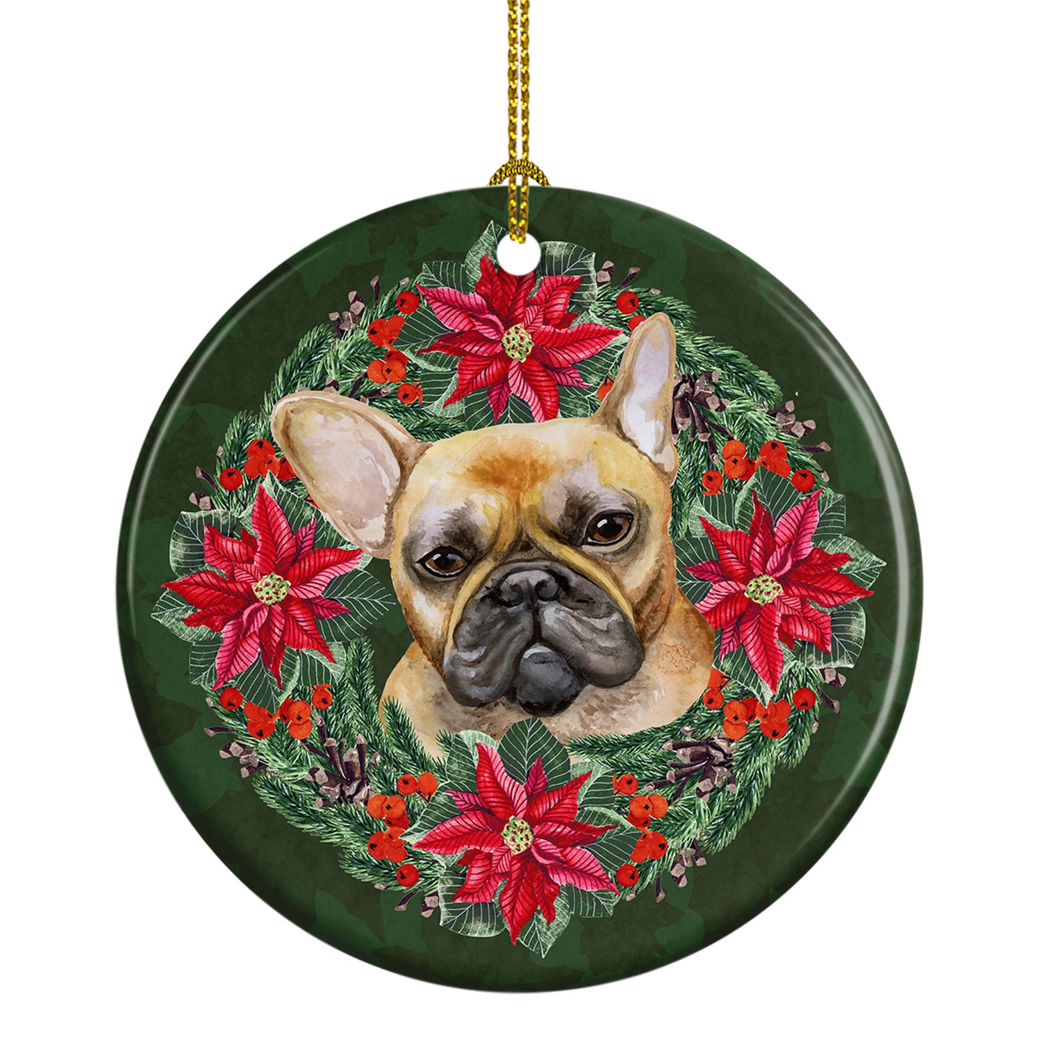 Buy this French Bulldog Poinsetta Wreath Ceramic Ornament