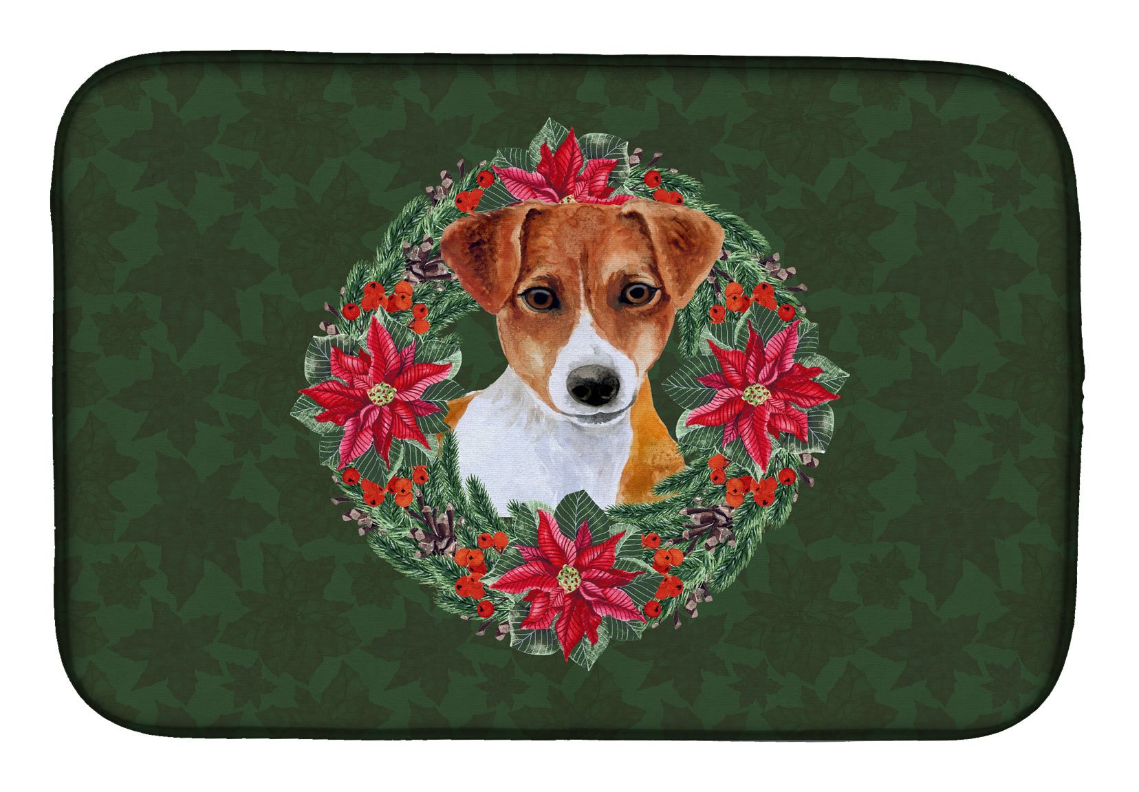 Jack Russell Terrier Poinsetta Wreath Dish Drying Mat CK1555DDM  the-store.com.