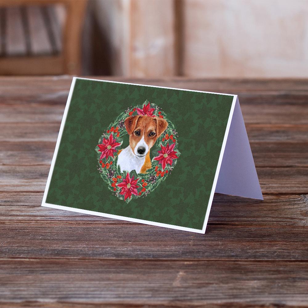 Buy this Jack Russell Terrier Poinsetta Wreath Greeting Cards and Envelopes Pack of 8