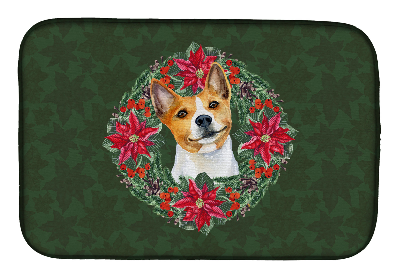 Basenji Poinsetta Wreath Dish Drying Mat CK1558DDM  the-store.com.