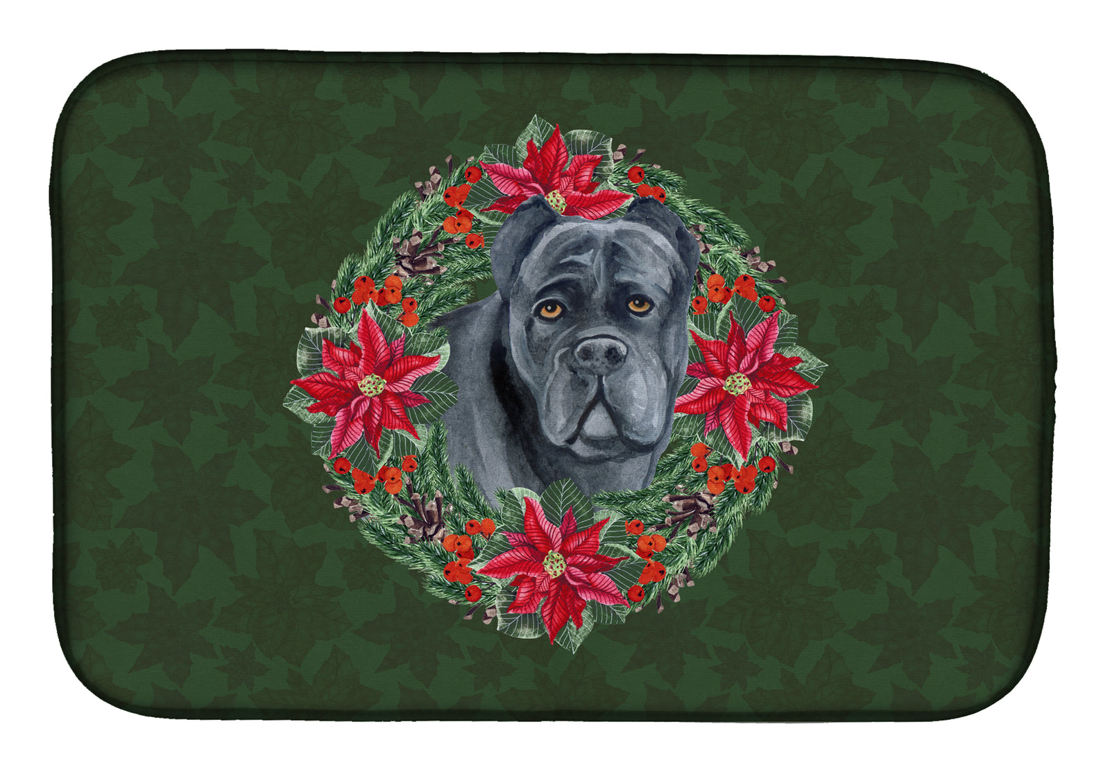 Cane Corso Poinsetta Wreath Dish Drying Mat CK1560DDM  the-store.com.