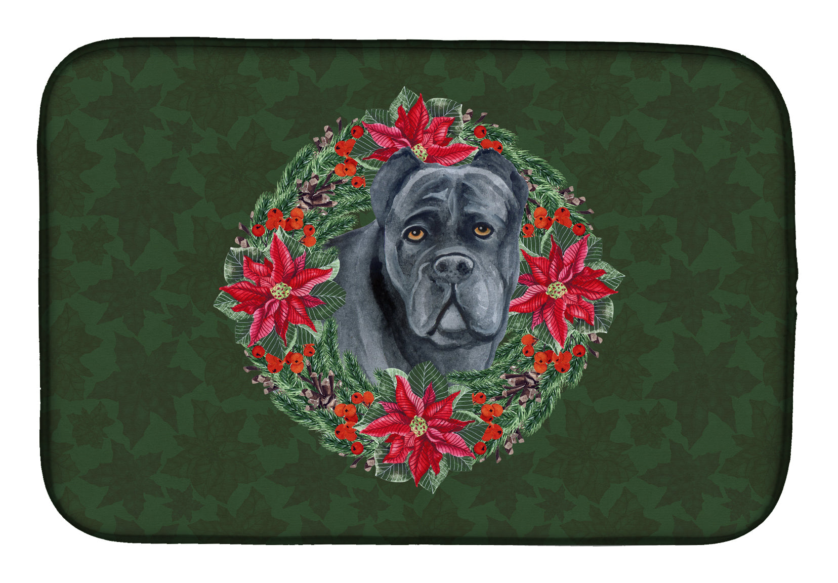 Cane Corso Poinsetta Wreath Dish Drying Mat CK1560DDM  the-store.com.