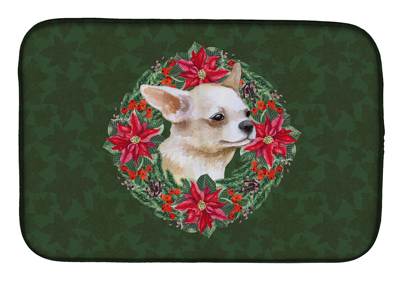 Chihuahua Leg up Poinsetta Wreath Dish Drying Mat CK1563DDM  the-store.com.