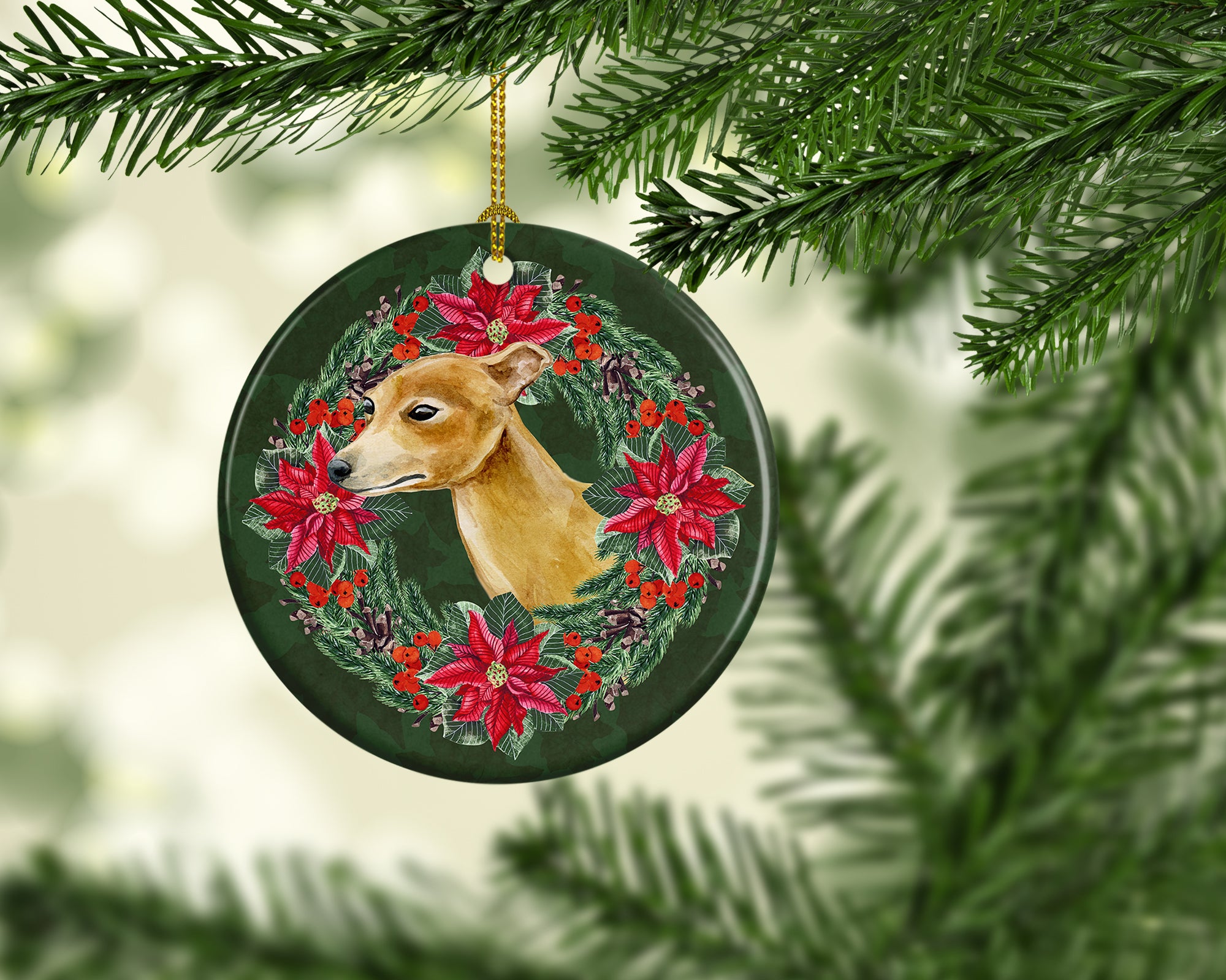 Buy this Italian Greyhound Poinsetta Wreath Ceramic Ornament