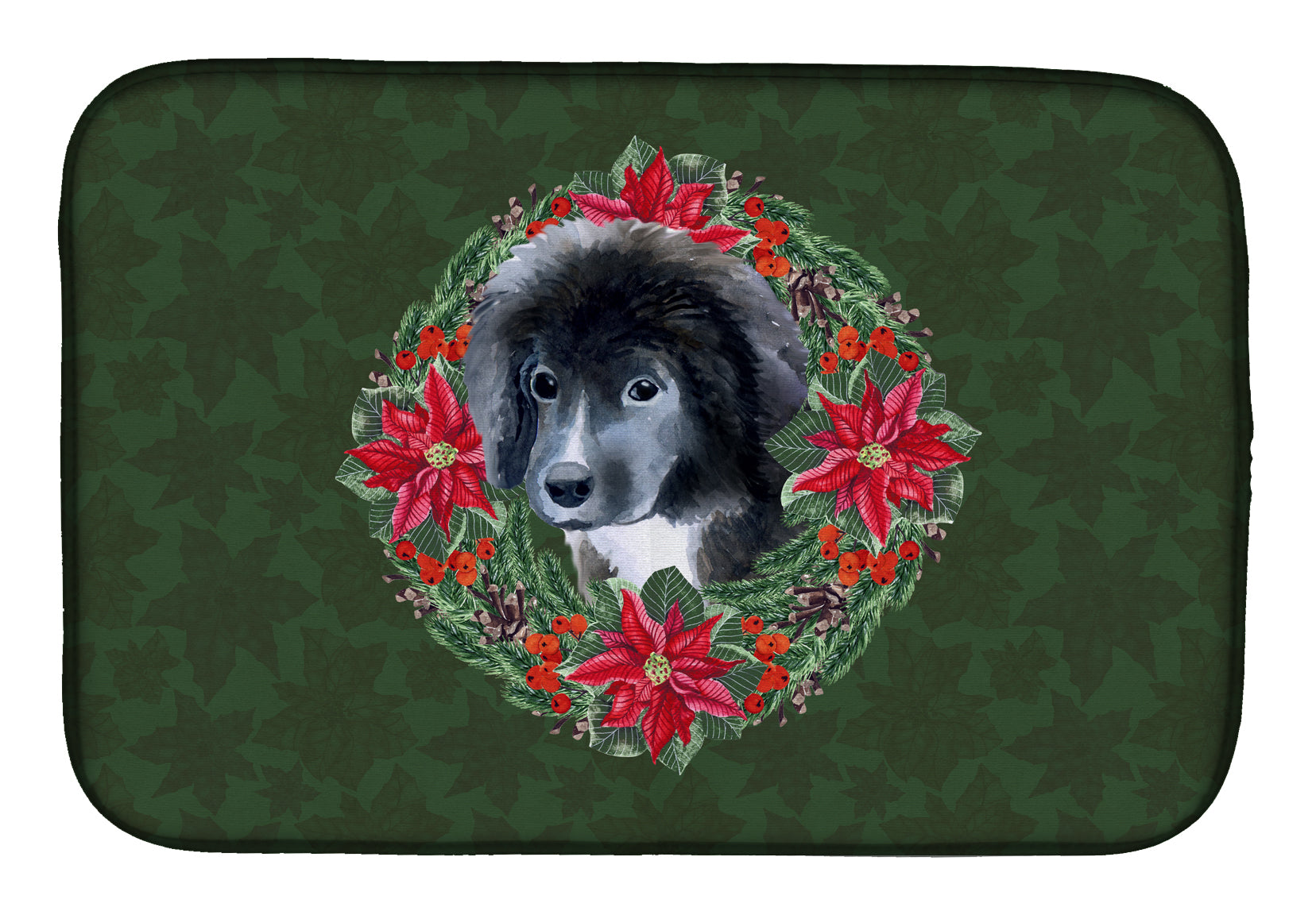 Newfoundland Puppy Poinsetta Wreath Dish Drying Mat CK1565DDM  the-store.com.