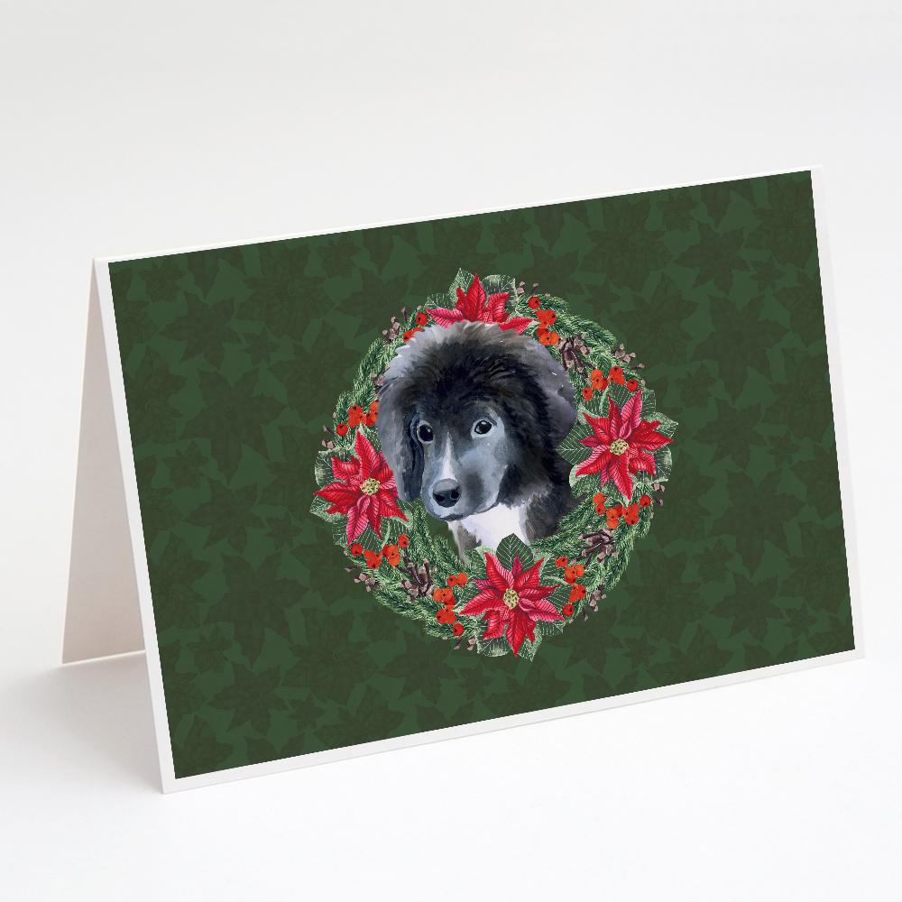 Buy this Newfoundland Puppy Poinsetta Wreath Greeting Cards and Envelopes Pack of 8